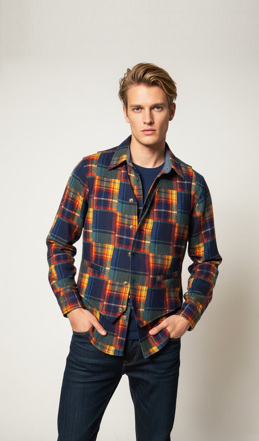 USPA 90's 빈티지 체크셔츠 자켓+ 퀼팅 베스트 조끼 95~100 상품이미지1