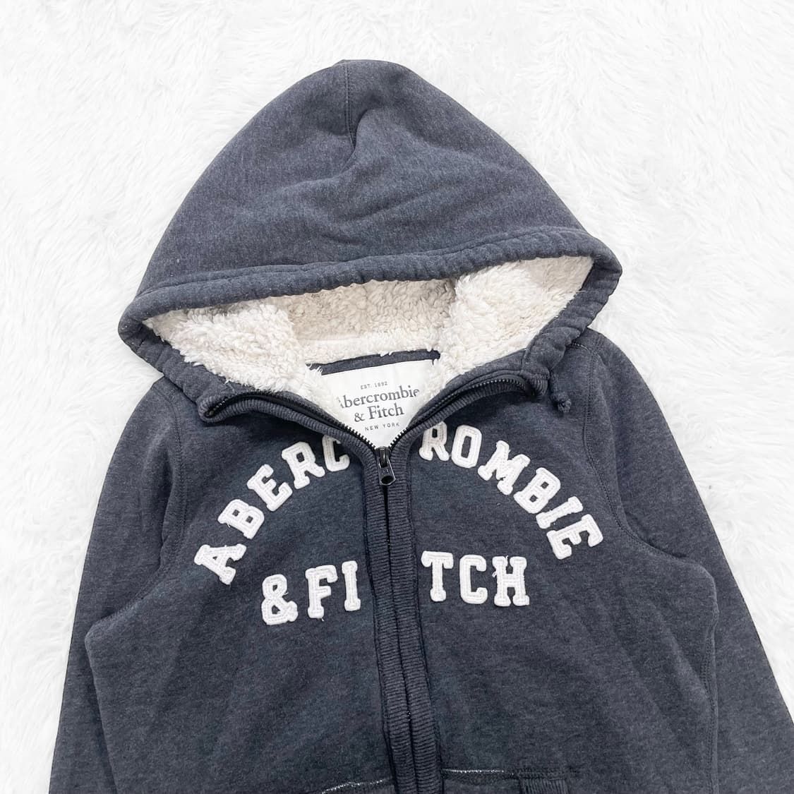 아베크롬비 아치 로고 양털 후드집업 그레이 상품이미지3