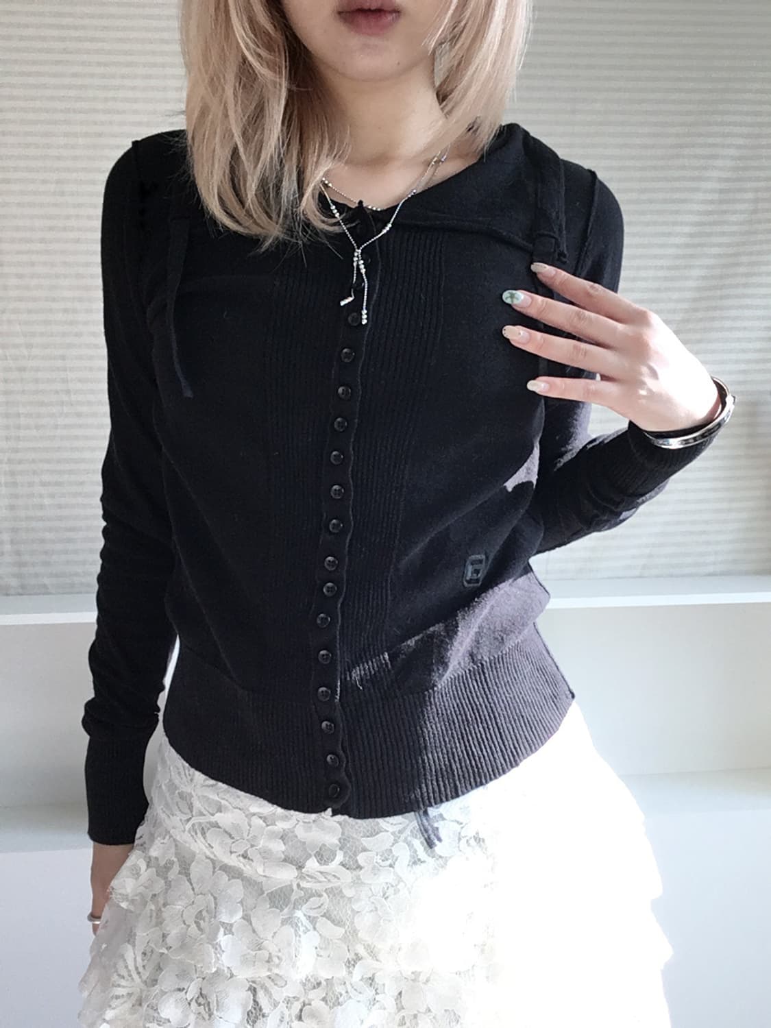 jpn vintage black slim button string kni 상품이미지5