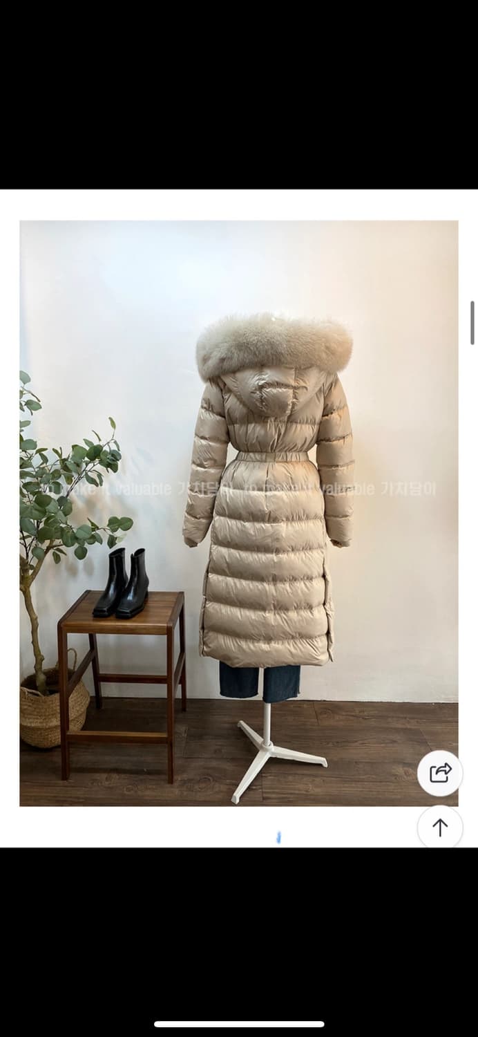 폭스퍼 벨트 롱패딩 덕다운100% 아이보리프리 판매 상품이미지2