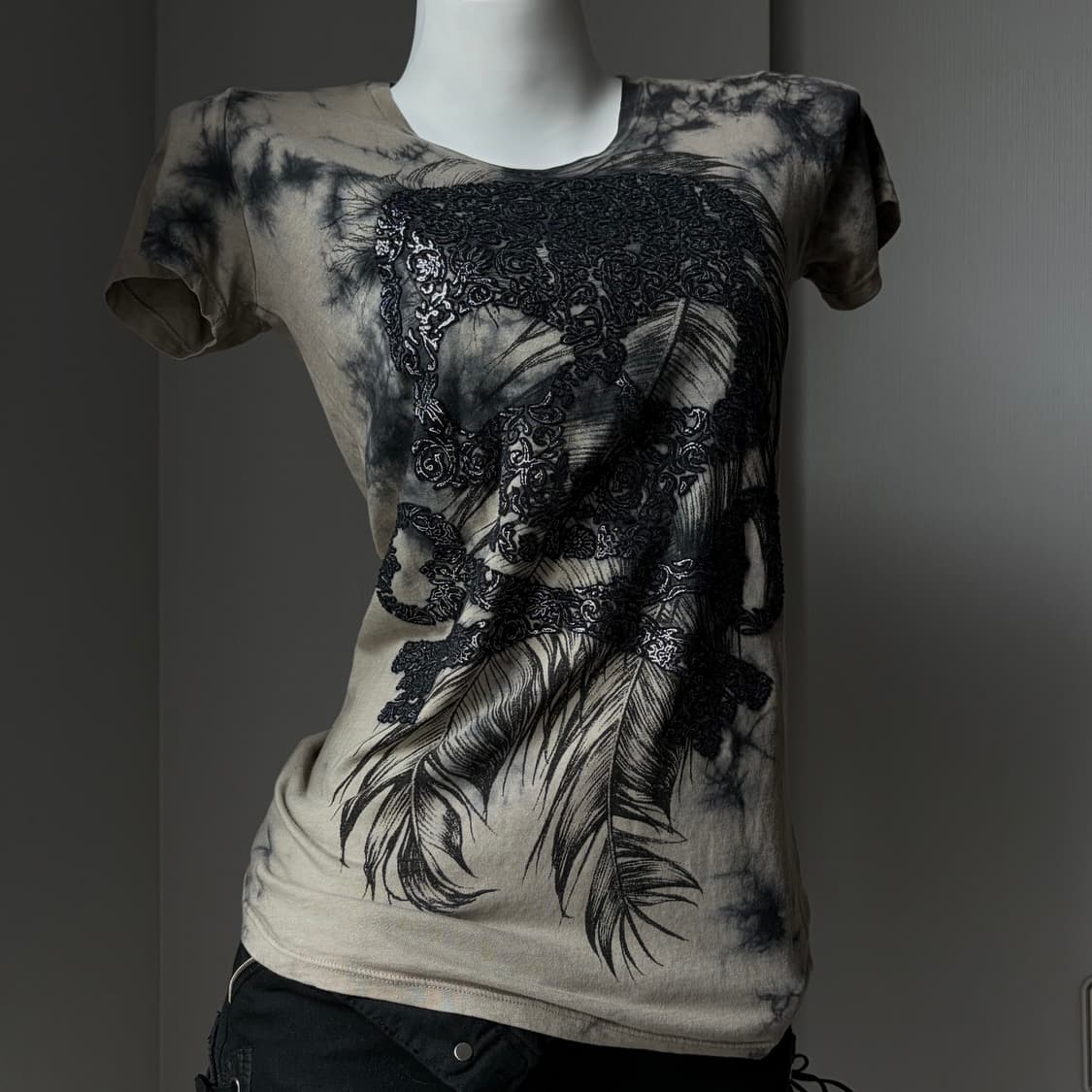 Potente 해골 프린팅 스판 반팔 상품이미지3