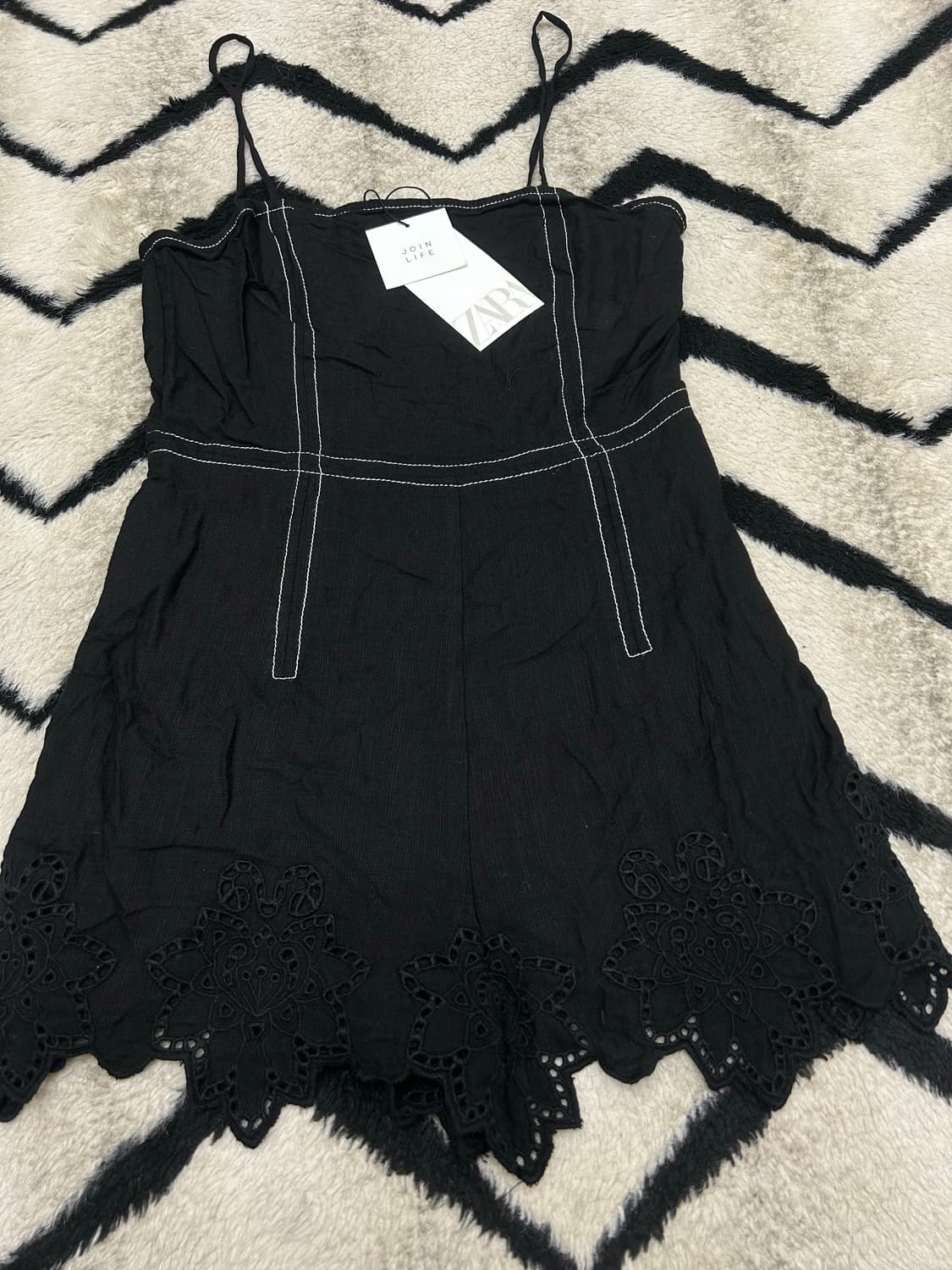 [한국S]ZARA 스티치 쇼트 점프슈트/블랙 상품이미지1