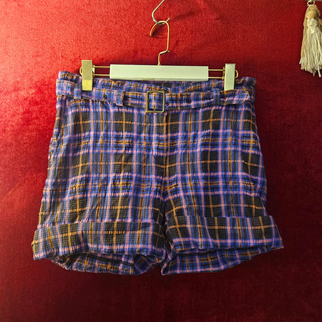 바네사브루노 in 프랑스 퍼플 체크 벨티드 네추럴 반바지 36size 상품이미지1