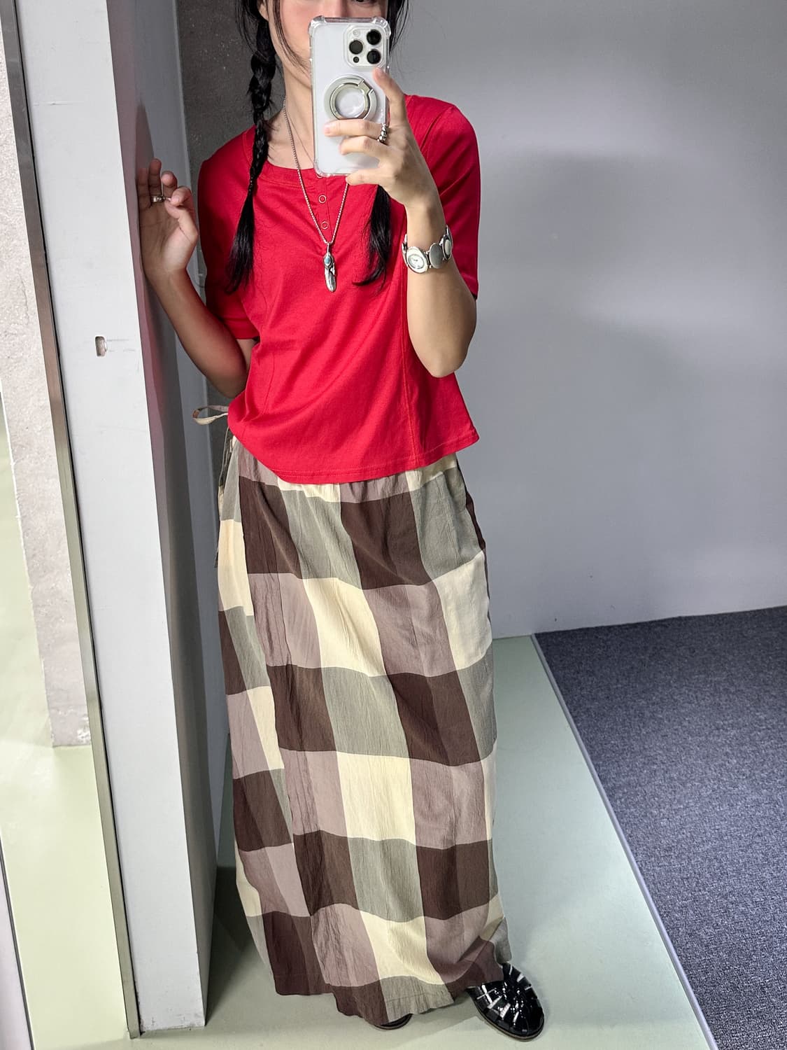 hai by issey miyake check wrap skirt 상품이미지1