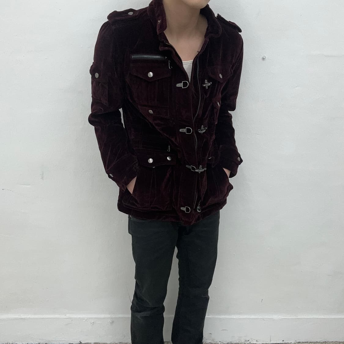 Semantic design burgundy velvet jacket 상품이미지5