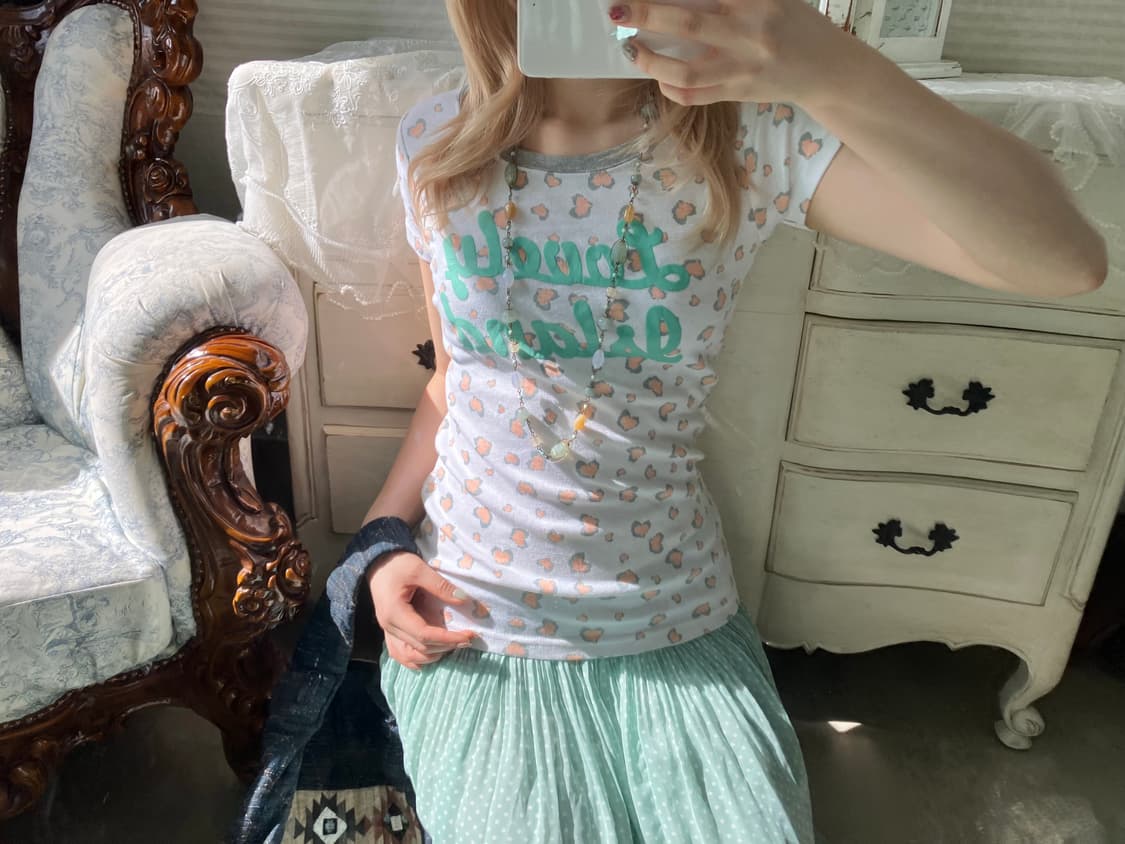 빈티지 피치 레오파드 하이틴 반팔 상품이미지4