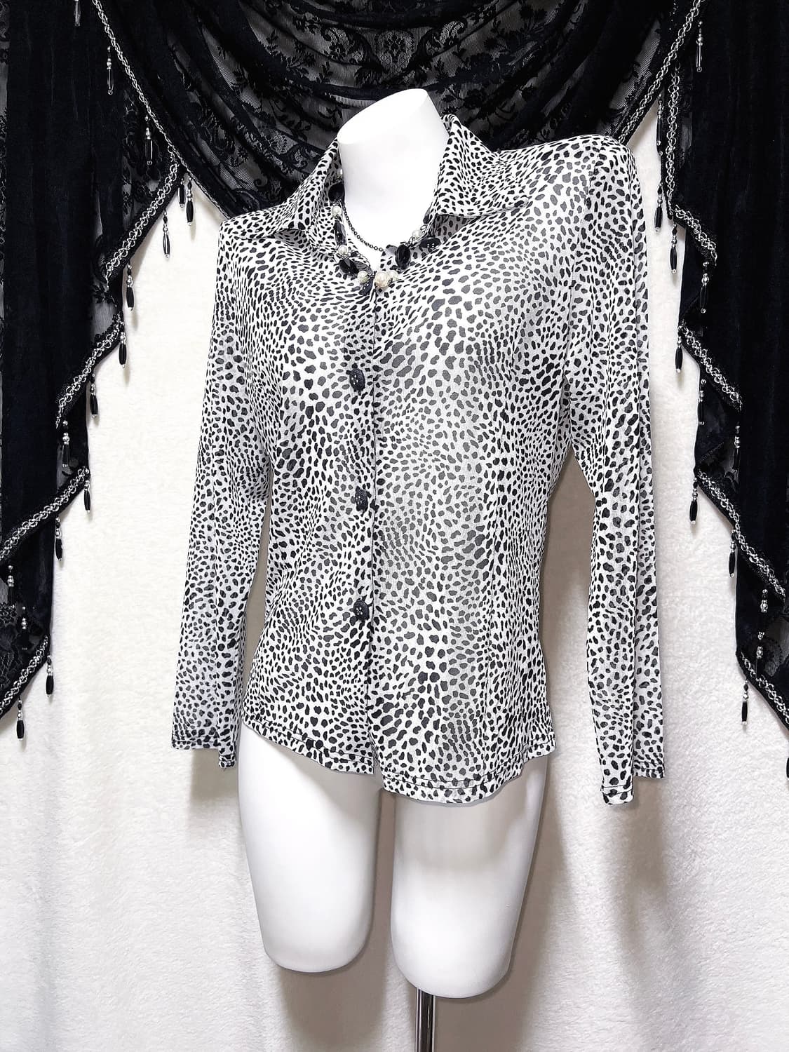 레오파드 호피 시스루 블라우스 셔츠 오네갸루 펑크 헤이세이 시부야 핀터 상품이미지5