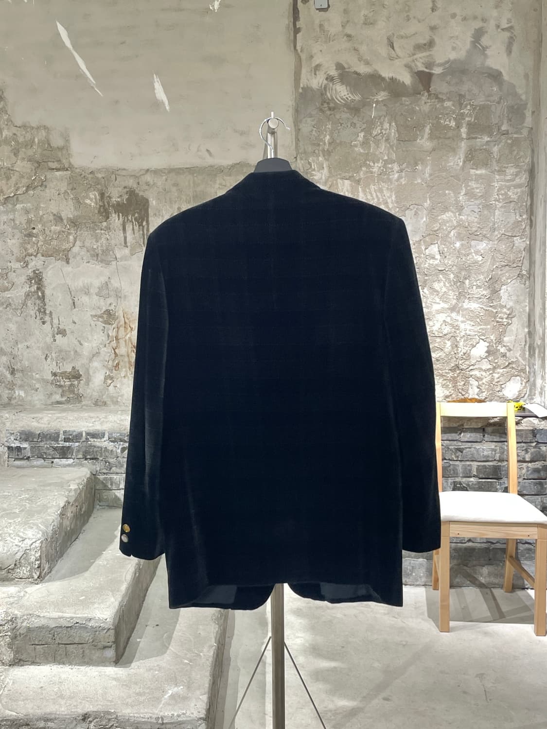 이브 생로랑 디퓨전 옴므 다크 블루 체크 2B 벨벳 블레이저 상품이미지6