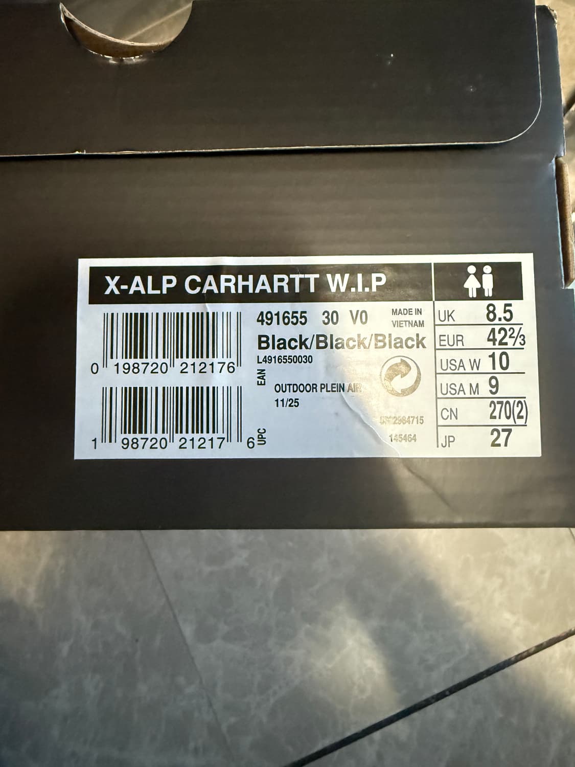 270사이즈 살로몬 칼하트WIP X-Alp 블랙 상품이미지3