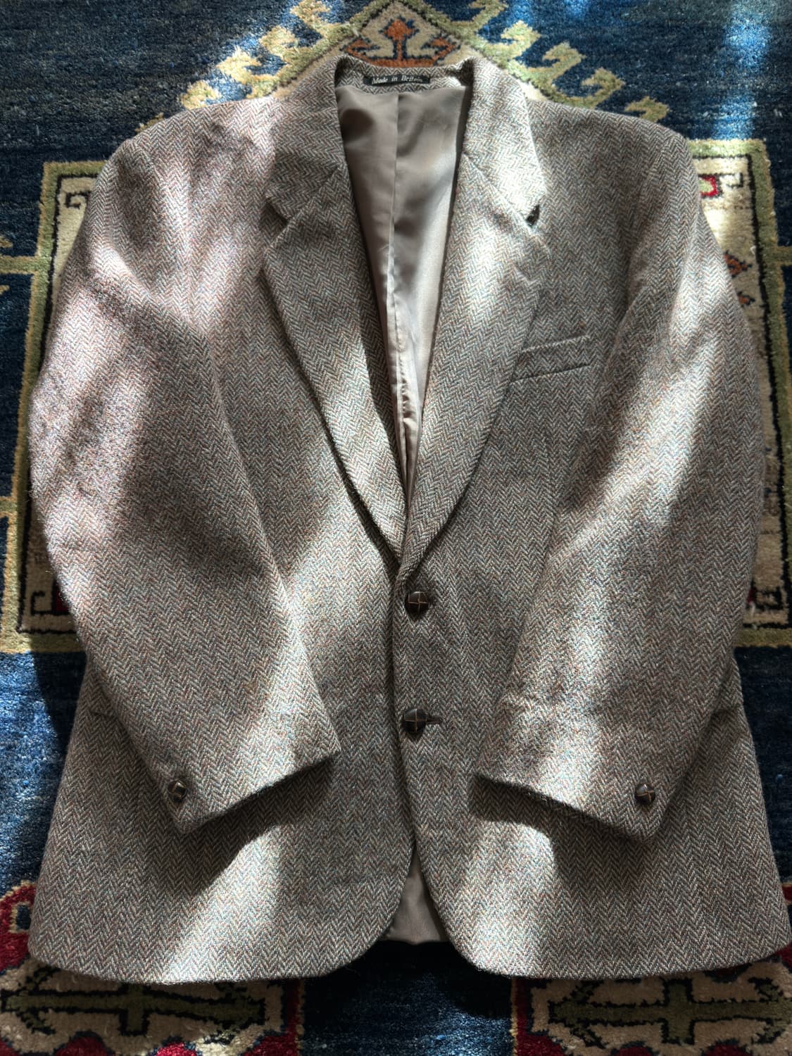 90s 헤리스트위드 그린우즈 헤링본 울 블레이저 상품이미지3