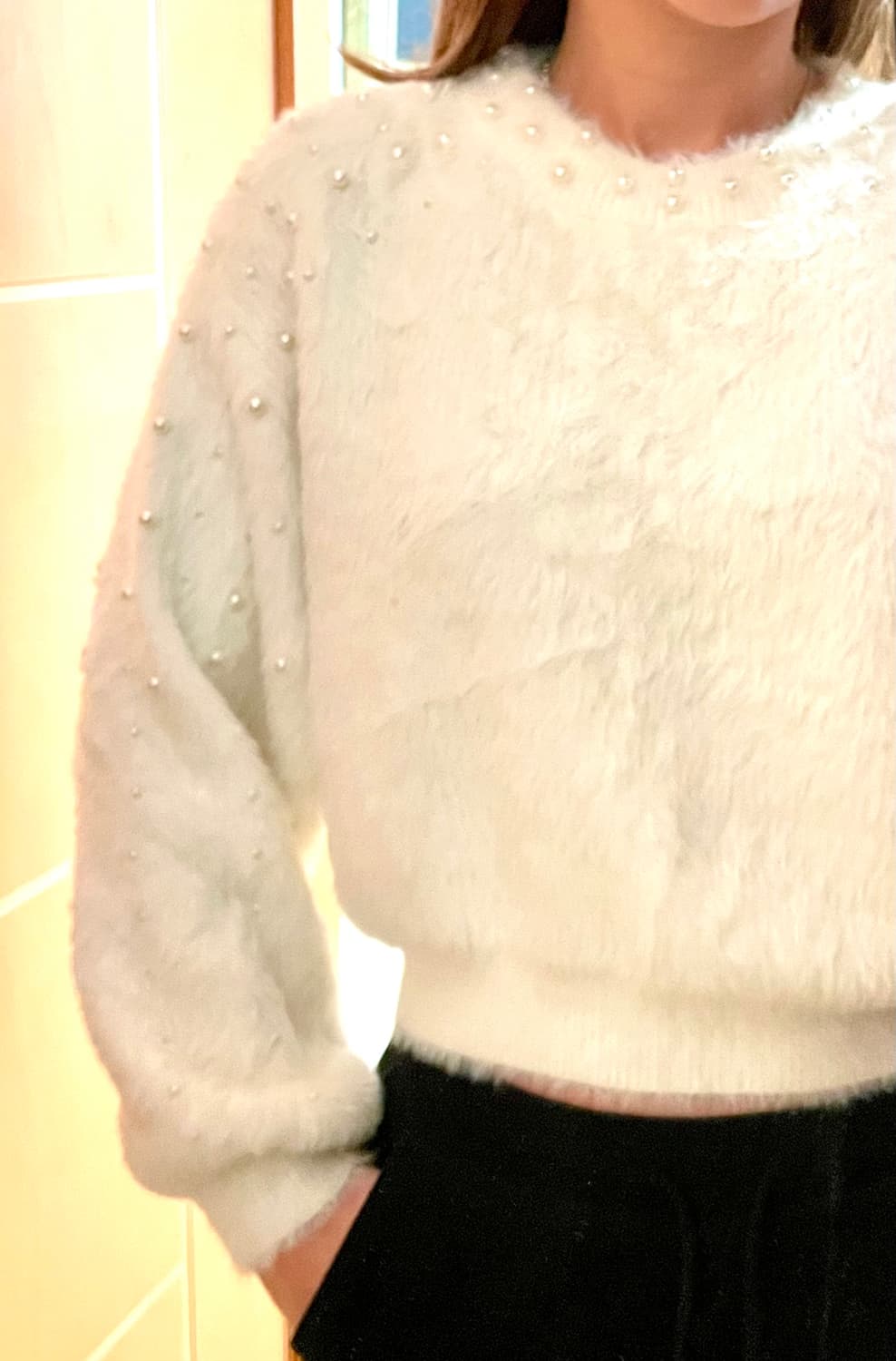 ZARA Soft Fur Knit Pearl Sweater Ivory 상품이미지4