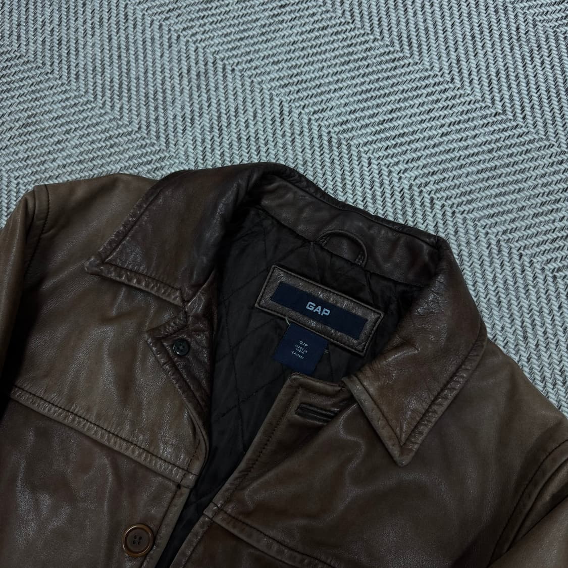 [S]올드 갭 레더 빈티지 카 코트 브라운 상품이미지2