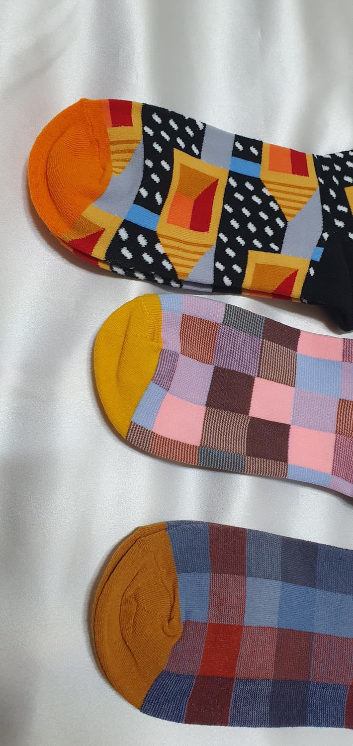 오렌지 옐로우 블루 레드 체크 Bonne Maison 본메종 양말 상품이미지6