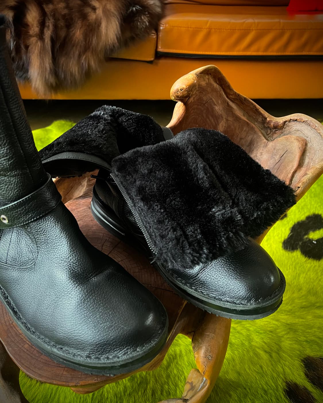 Doruche ドルチェ Belted Leather Fur Boots 상품이미지5