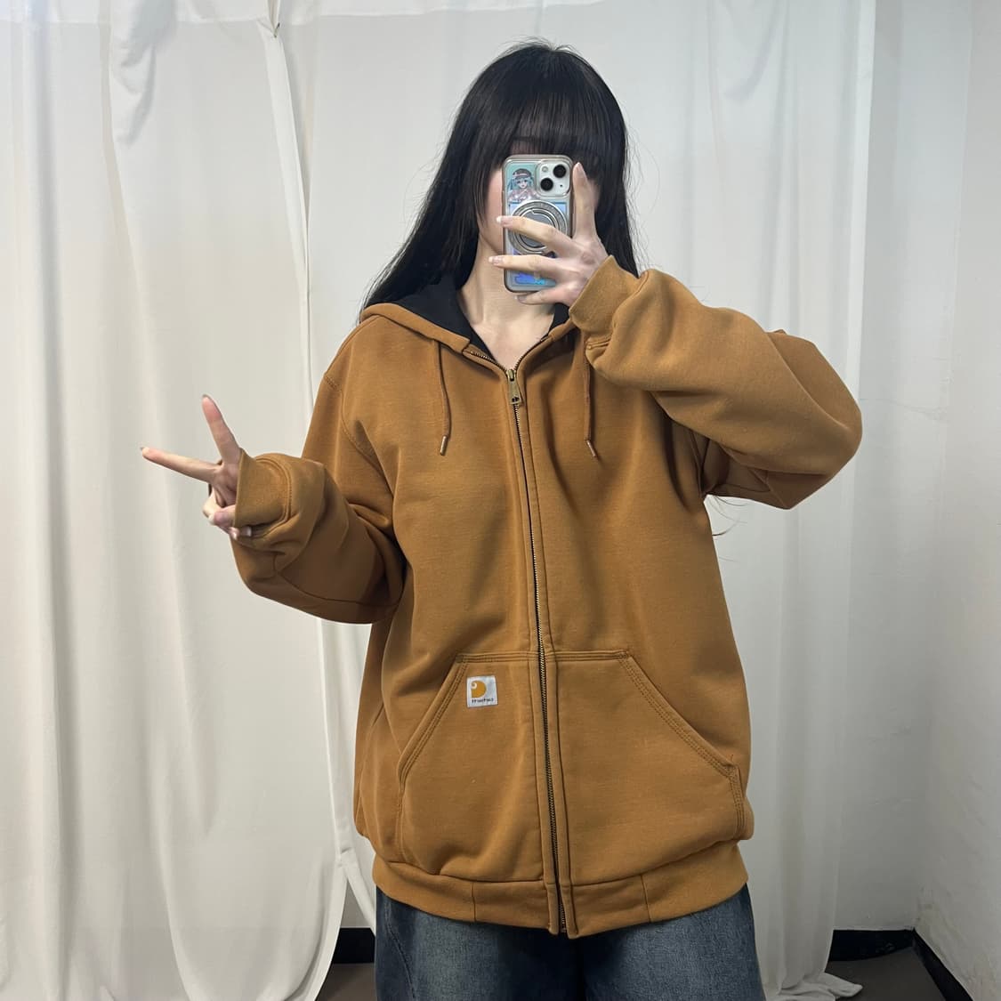 Carhartt camel brown thermal zip-up hood 상품이미지2