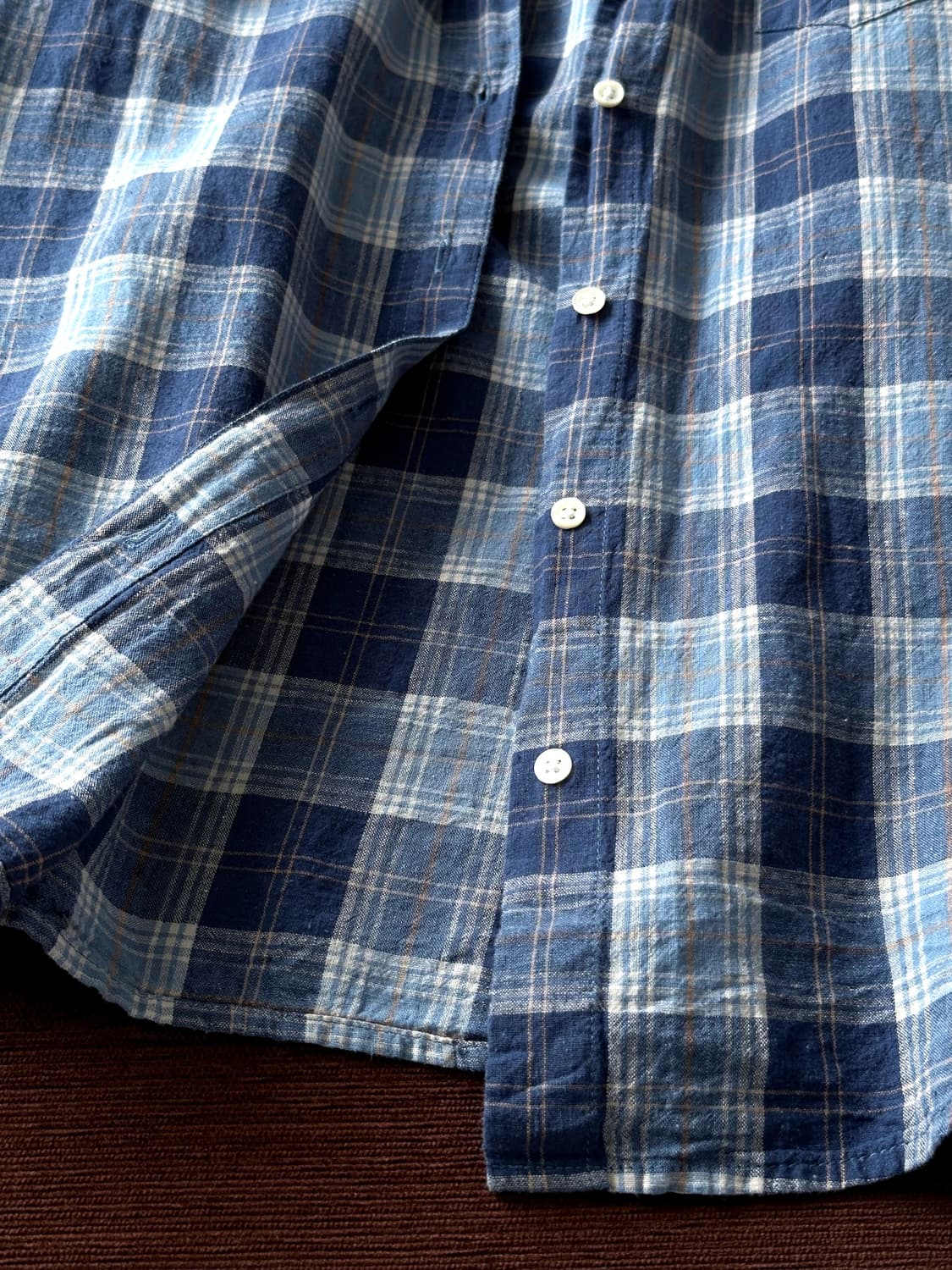 Rough cotton linen design check  shirt 상품이미지2