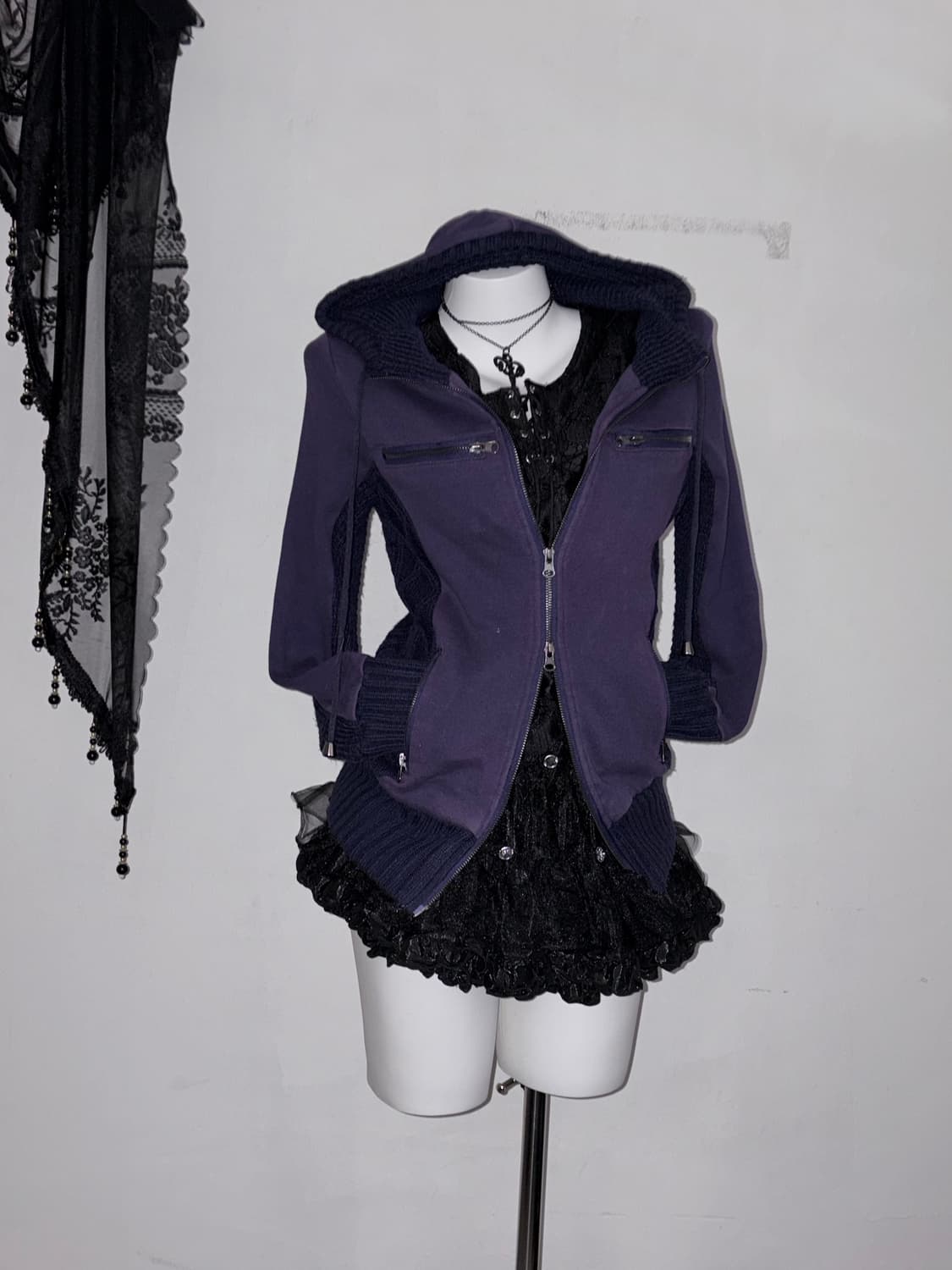 00s 딥퍼플 투웨이 후드 아우터 보라 다크 페어리 y2k 상품이미지1