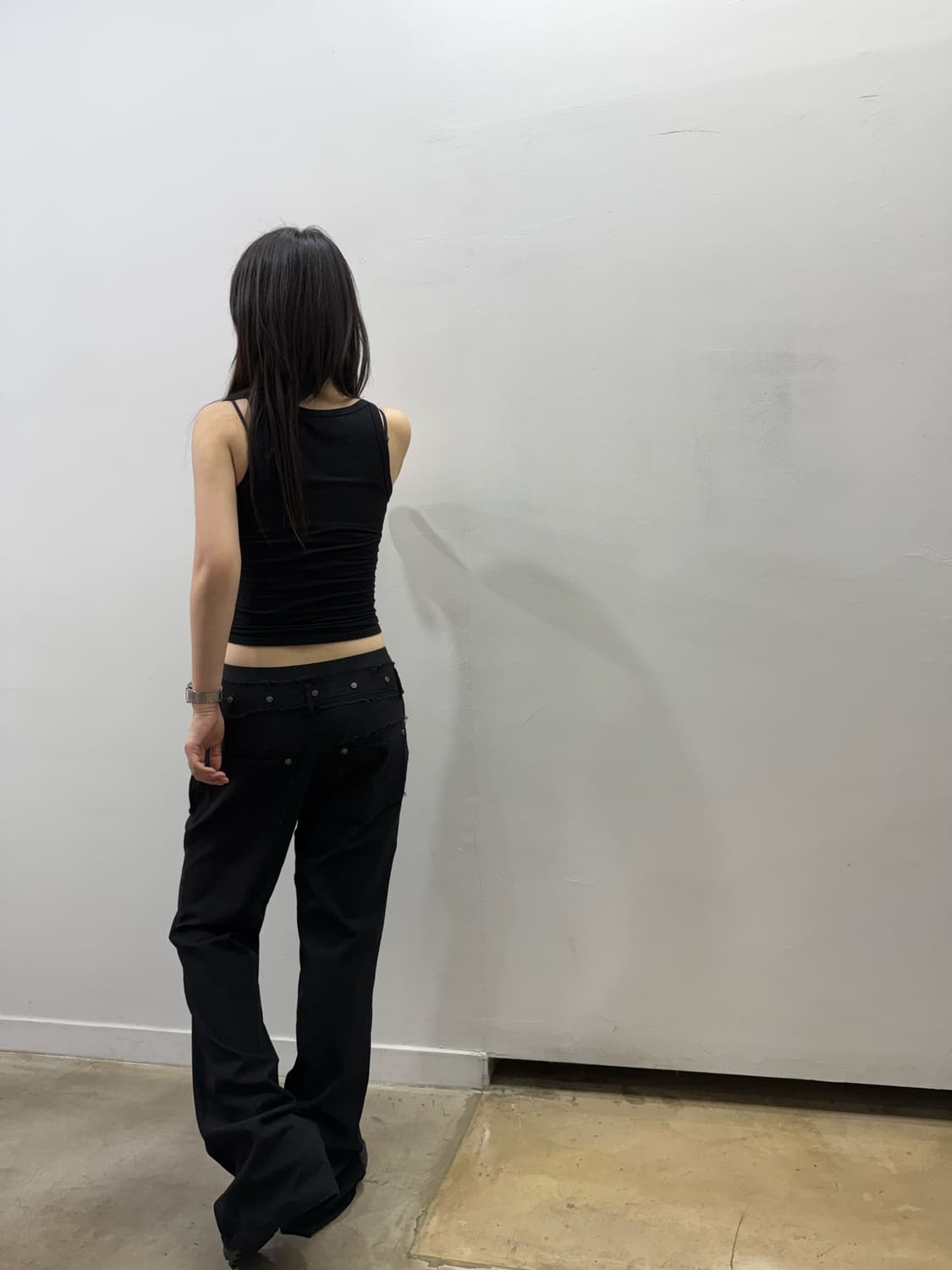 매쉬 디테일 블랙 부츠컷 팬츠 상품이미지3