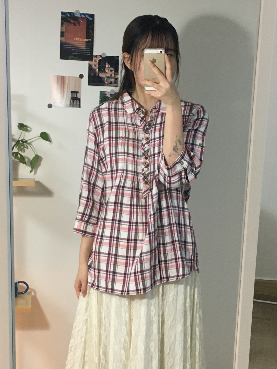 러블리 핑크 블라우스+GU 레이스 아이보리 스커트 상품이미지2