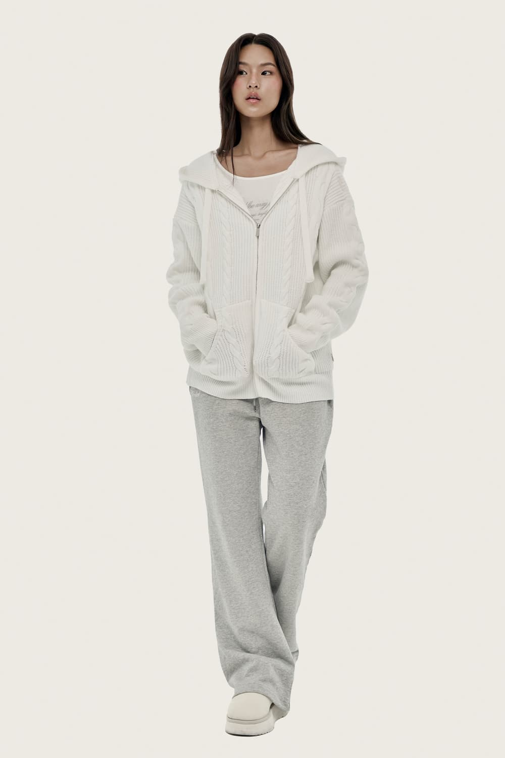 구함) 클리시어 머랭 케이블 후드집업 화이트 상품이미지1