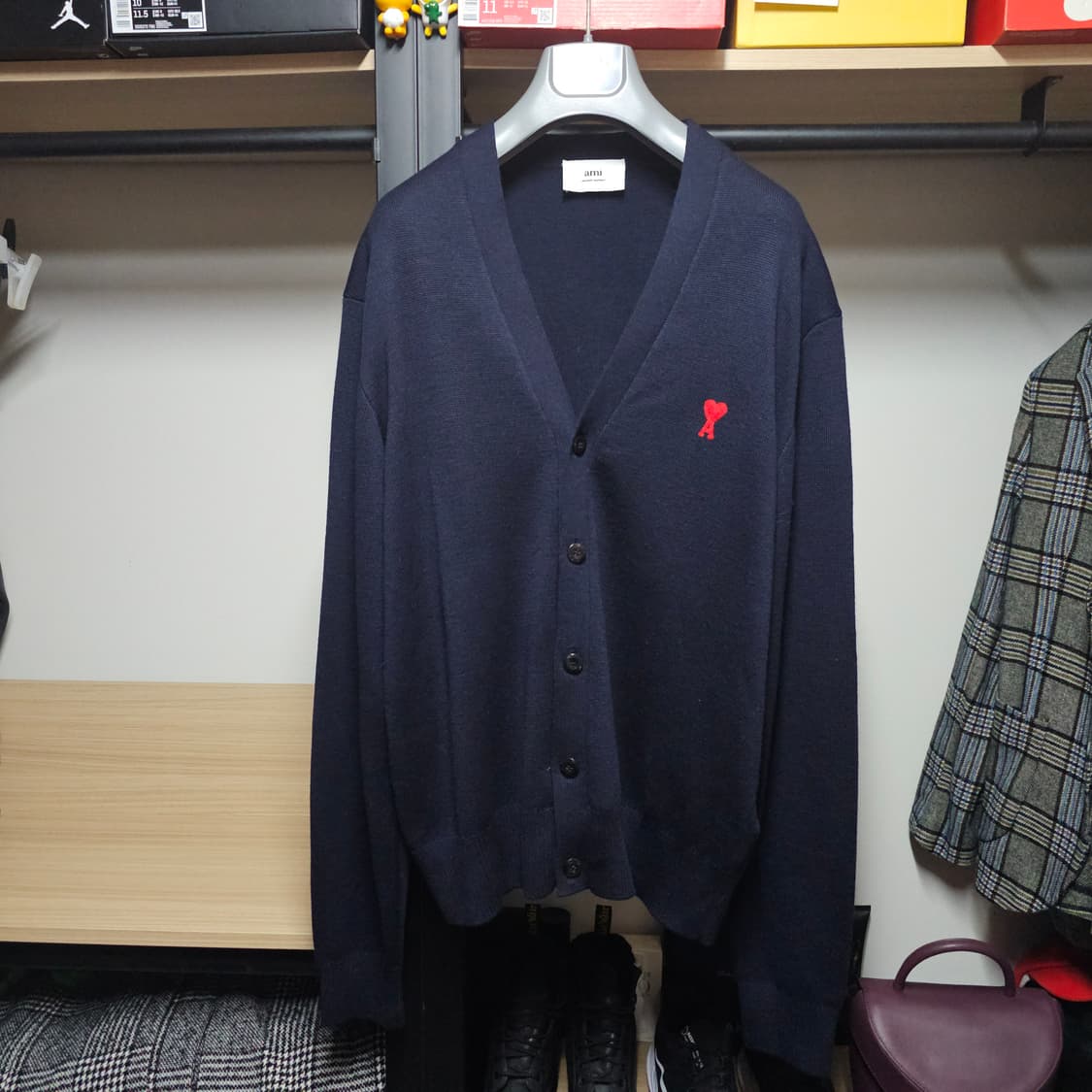 AMI 아미 메리노울 스몰하트로고 남성브이넥가디건 XL 상품이미지1