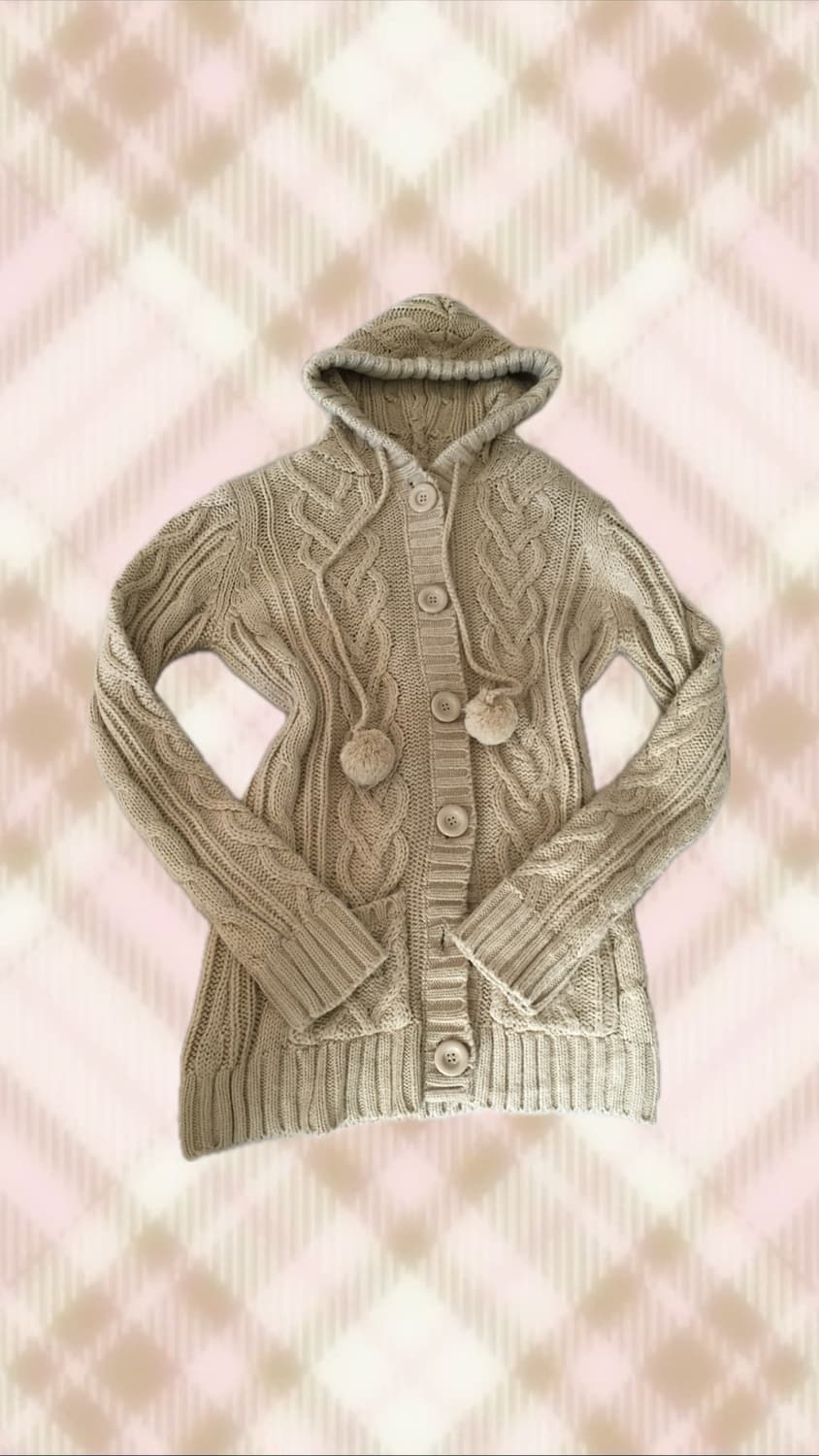 잉그니 라떼 폼폼 후드 니트 롱 가디건 히메 갸루 러블리 모리 빈티지 상품이미지1