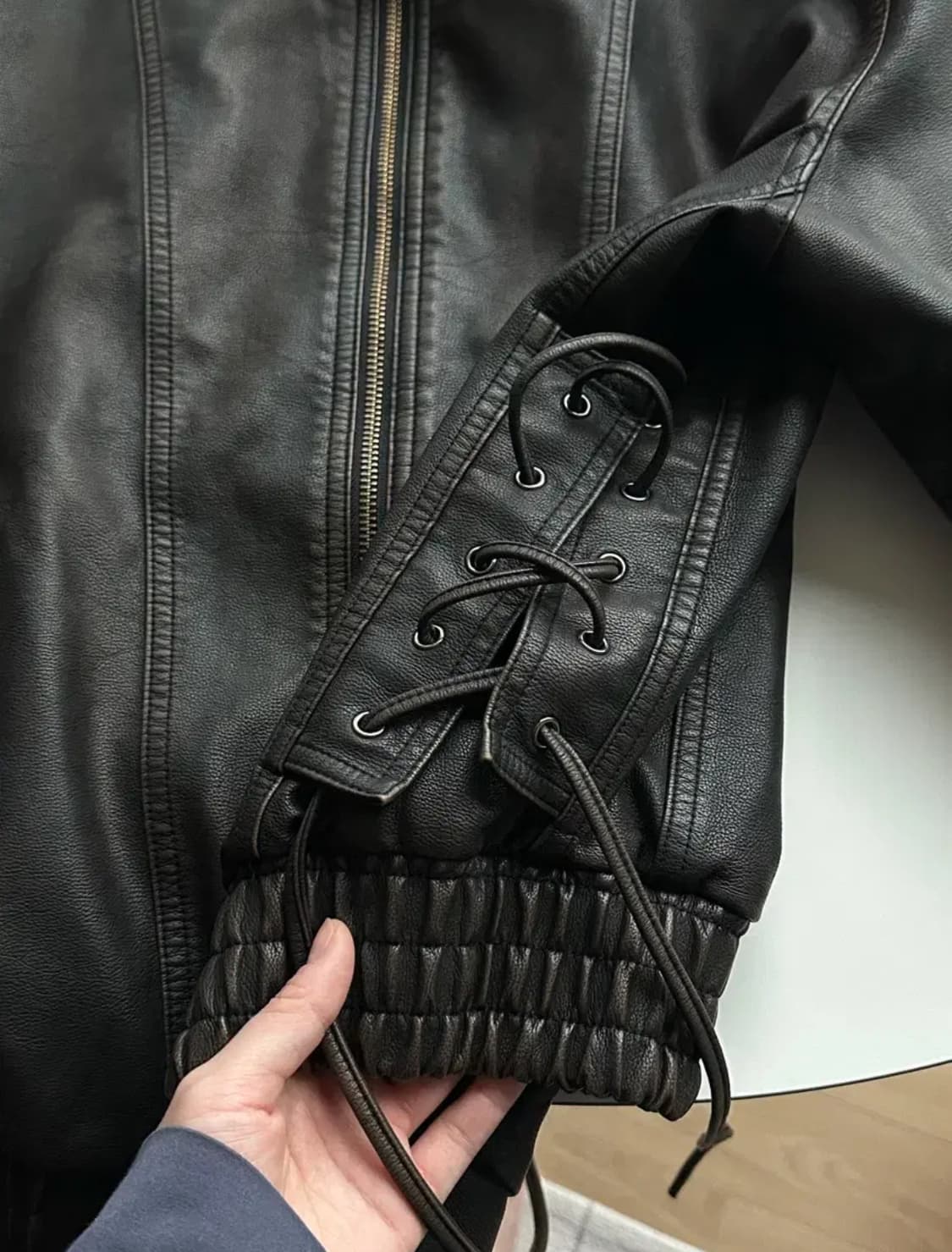 다이애그널 워시드 레더 자켓 상품이미지3