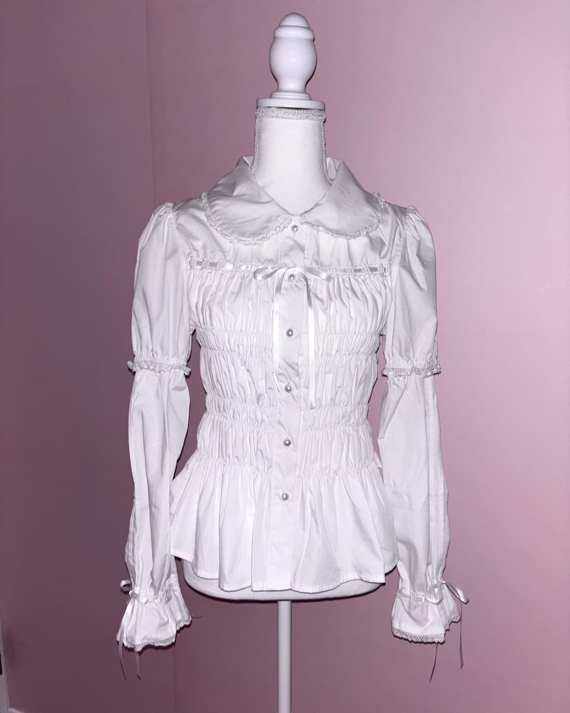 바디라인 로리타 블라우스 화이트 레이스 리본 셔츠 상품이미지1