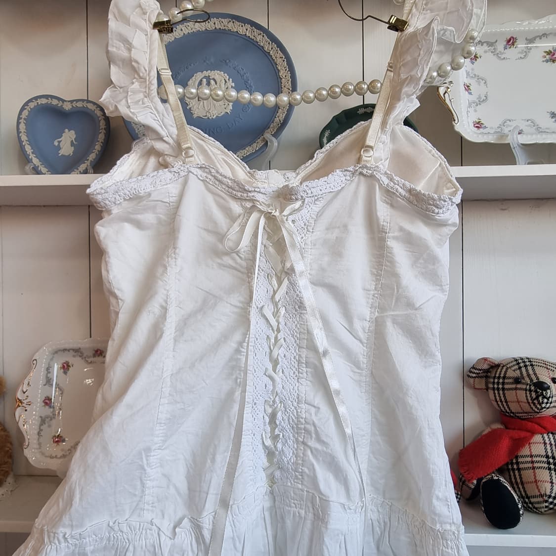 화이트 코튼 레이스 슬리브리스 원피스 상품이미지8