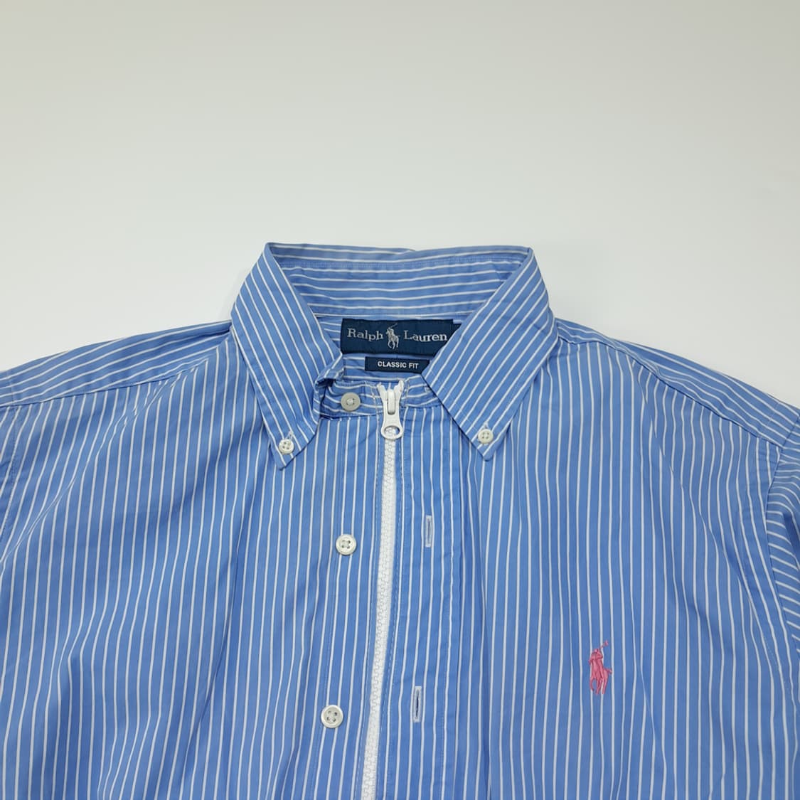 CL749 폴로 리메이크 블루 스트라이프 크롭 집업 셔츠 상품이미지2