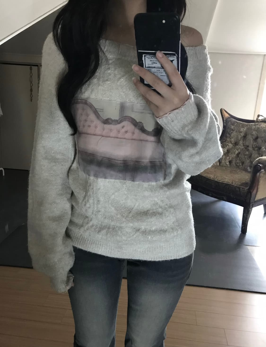 Sofa Print Cable Knit with Embroidered  상품이미지4