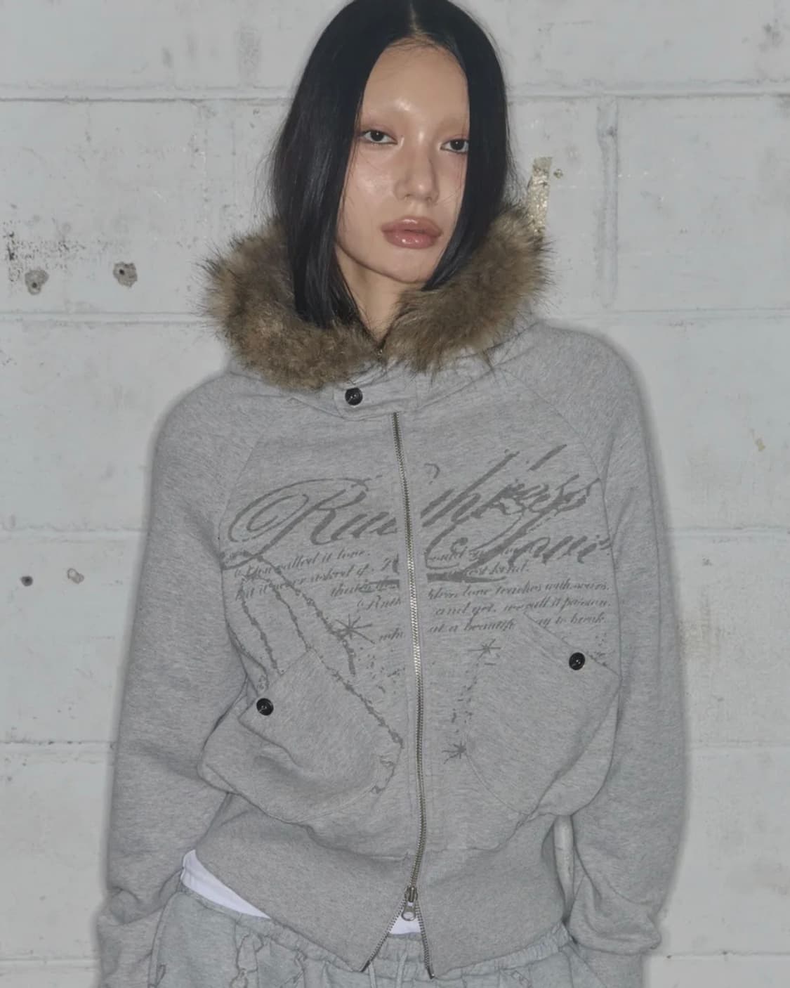 팬시클럽 루스리스 퍼 후드집업 GRAY 상품이미지1