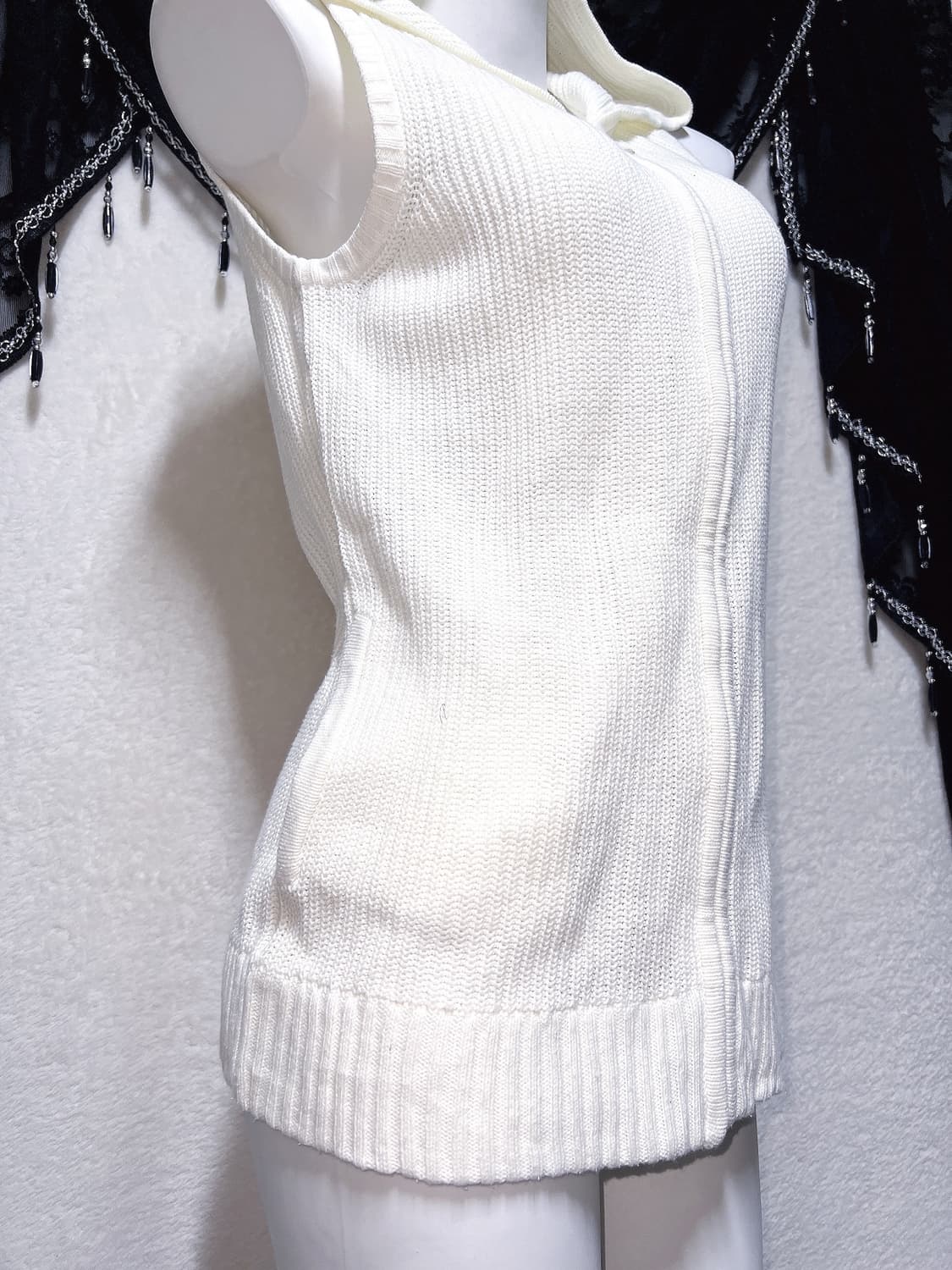 pendora 화이트 니트 후드조끼 집업 베스트 달천깔 갸루 펑크 y2k 상품이미지3