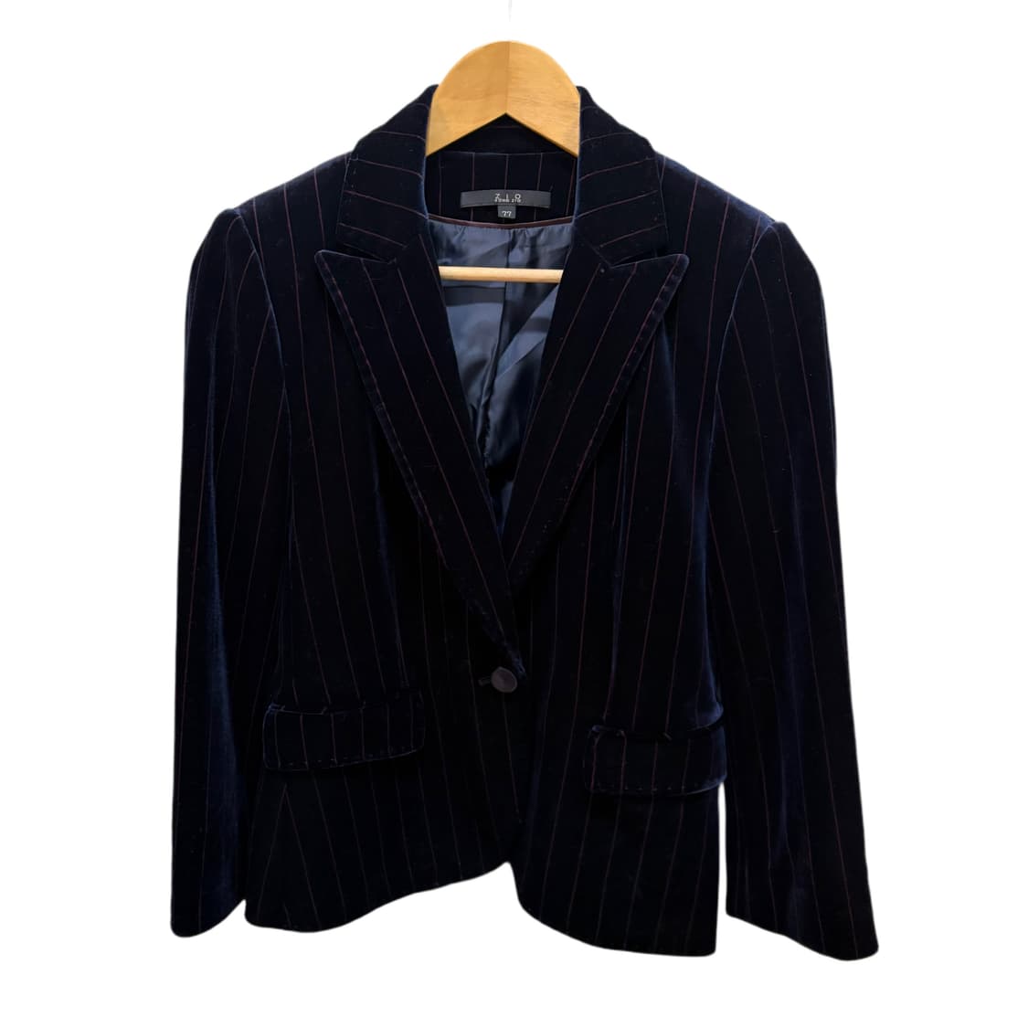 빈티지 네이비 벨벳 스트라이프 원버튼 자켓 상품이미지7
