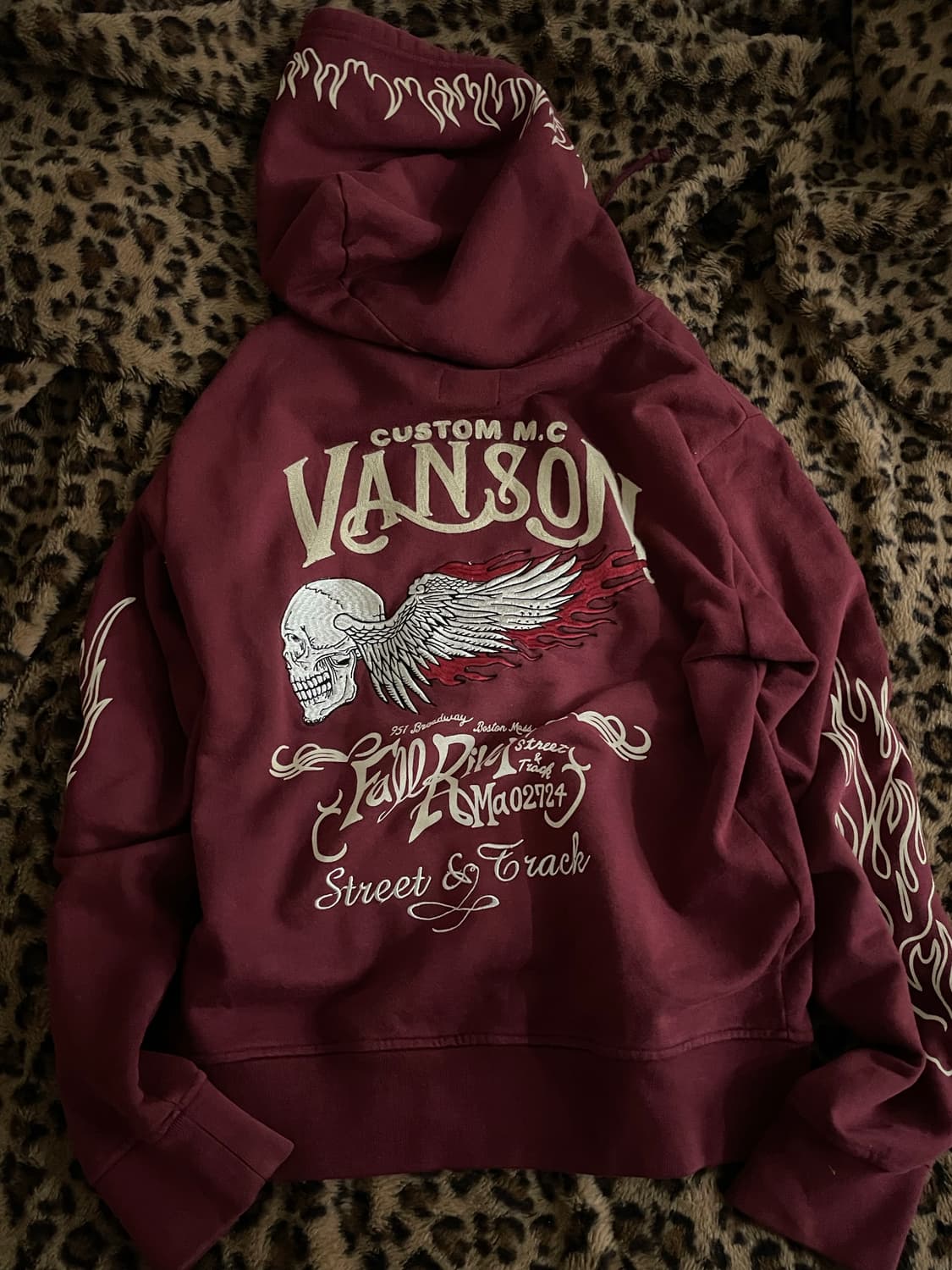 Vanson 스컬 윙 버건디 후드집업 상품이미지1