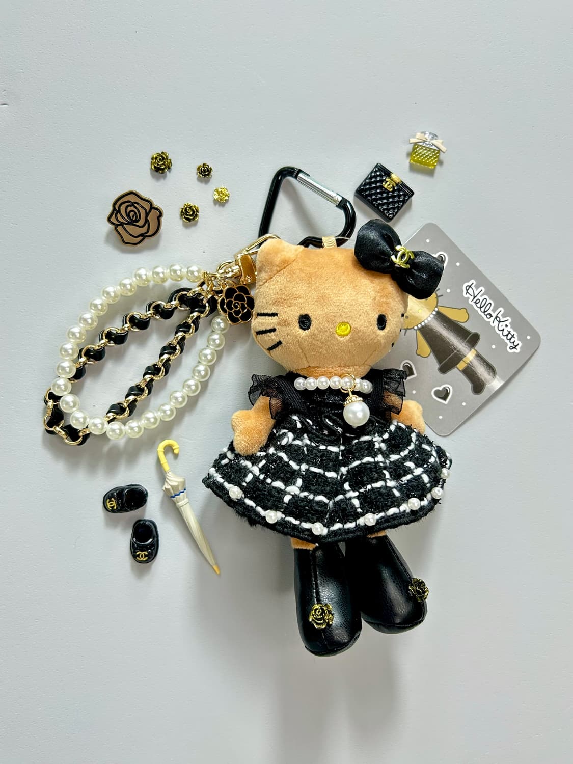 (1)롱다리키티 커스텀키링_ 🖤블랙 트위드 상품이미지1