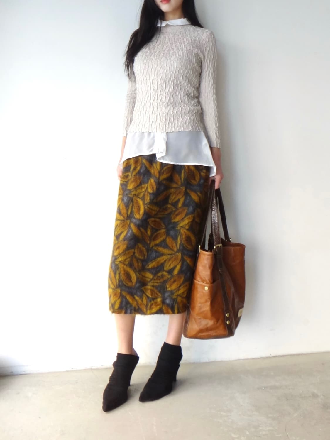 Sunflower leat pattern warm skirt 상품이미지5