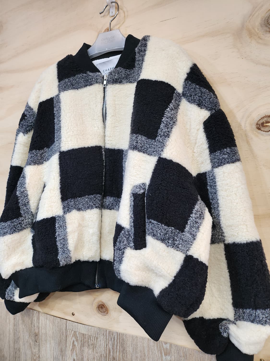 635) CHARM 체크 뽀글이 덤블 집업 자켓 상품이미지3