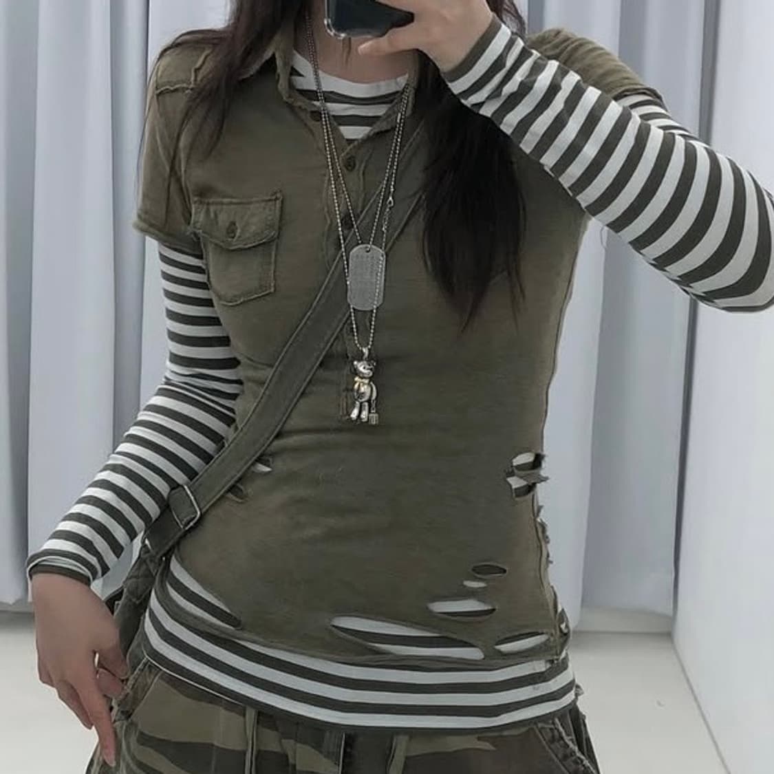 빈티지 y2k 레이어드 반팔 세트 선가든파티 상품이미지3
