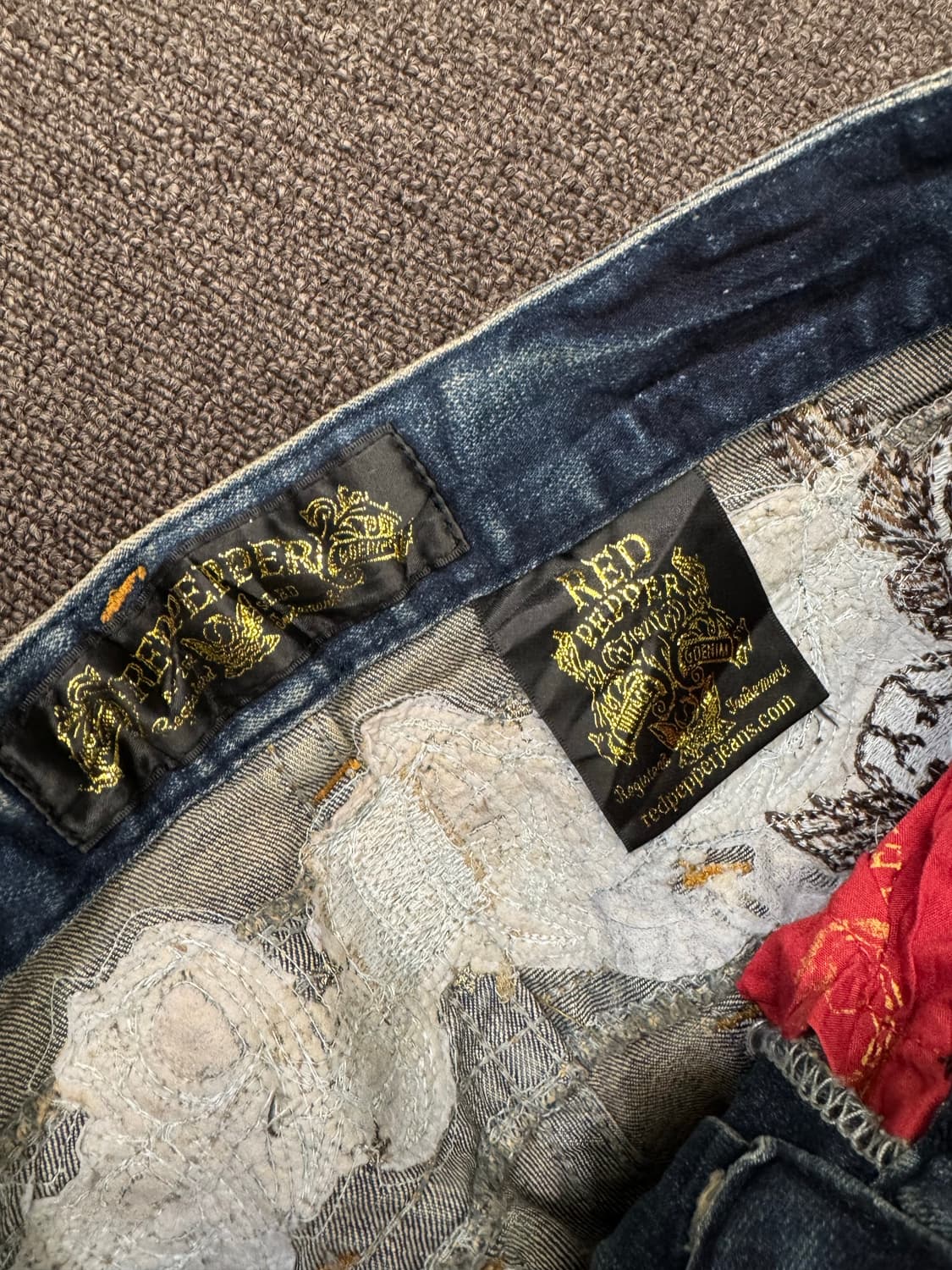 25)레드페퍼 빈티지 Y2K 스컬패치 자수 로우라이즈 데님팬츠 상품이미지7