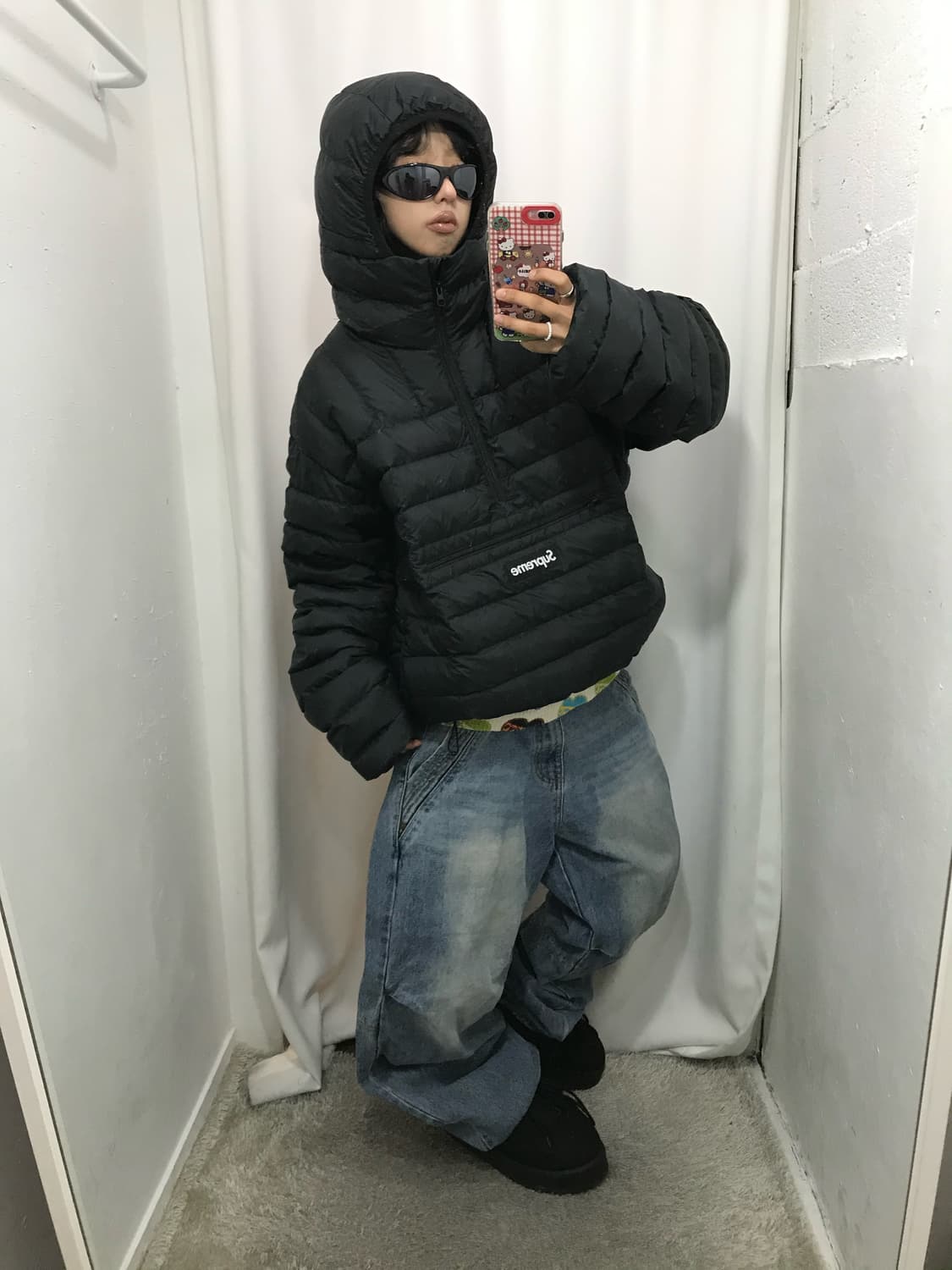 슈프림 마이크로 다운 하프 집 후드 풀오버 블랙 - 23FW 상품이미지3