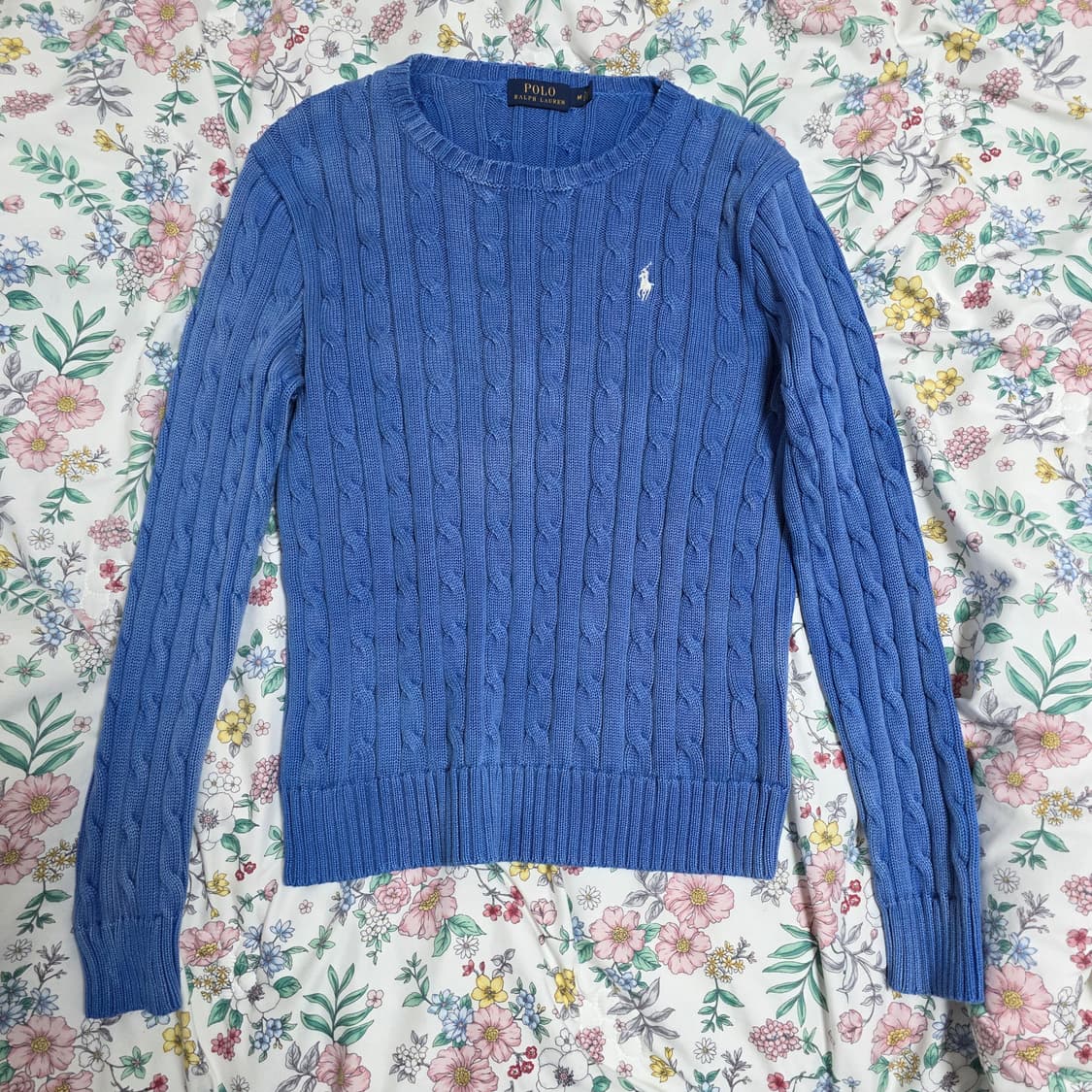 폴로랄프로렌 일본판) 블루x화이트 빈티지워싱 케이블 니트 상품이미지1