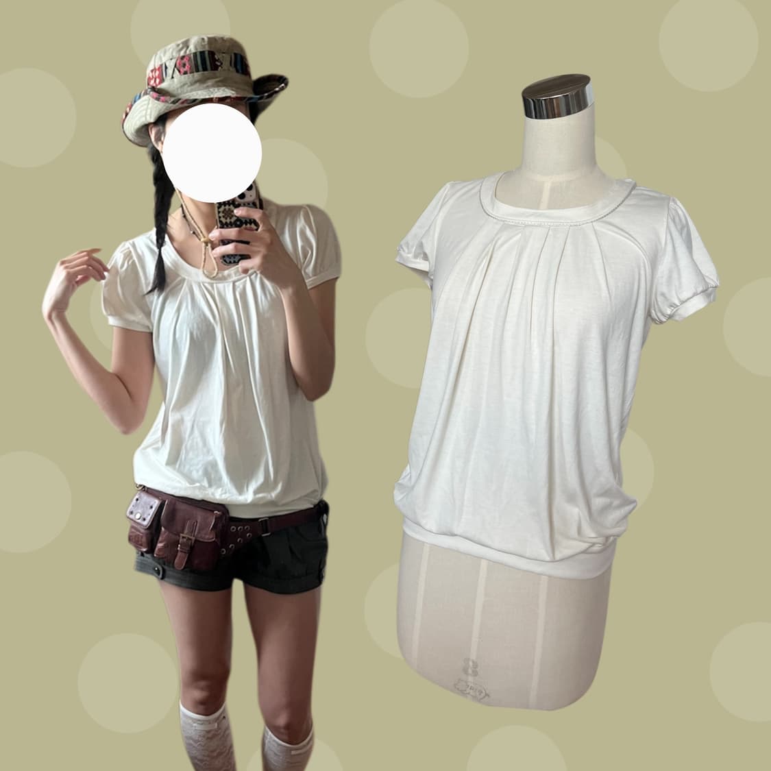 빈티지 아이보리 벌룬핏 퍼프소매 블라우스 상품이미지2