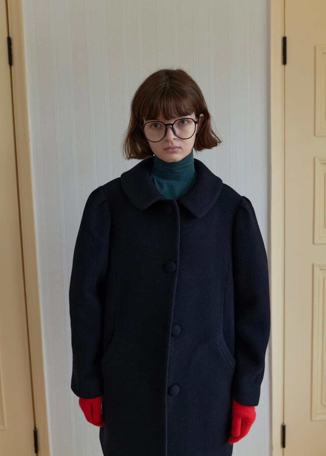 노컨텐츠 Puff Single Half Coat _ Navy 상품이미지1