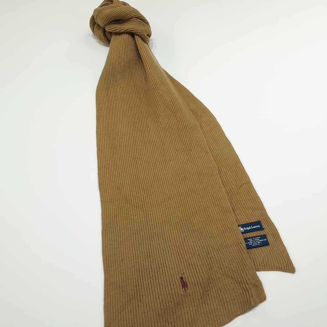 MX266 폴로 랄프로렌 브라운 리브드 니트 울 목도리 머플러 상품이미지2