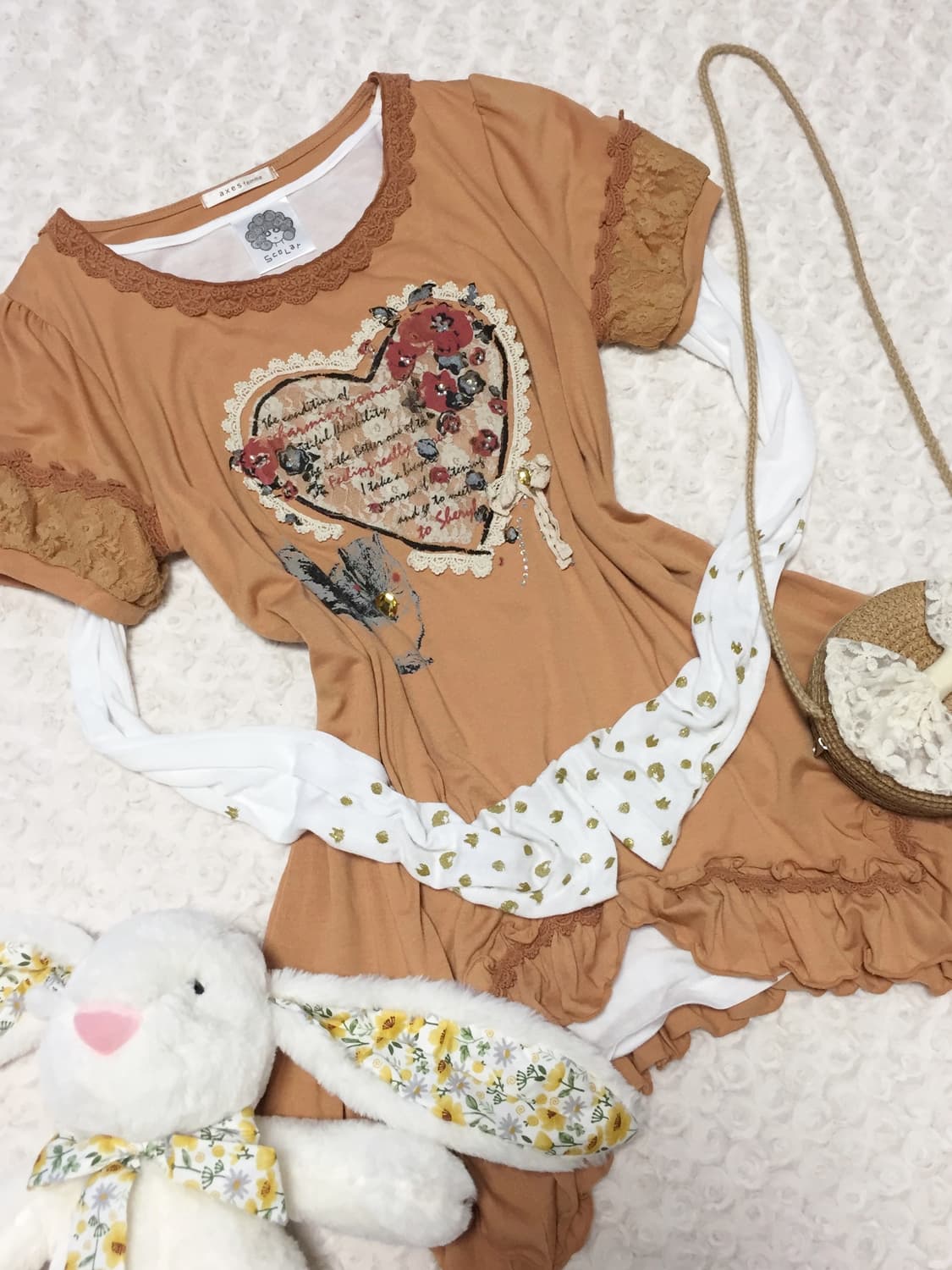 빈티지 엑시즈팜 카라멜 반팔 + 스콜라 프린팅소매 슬리브 2p set 상품이미지2