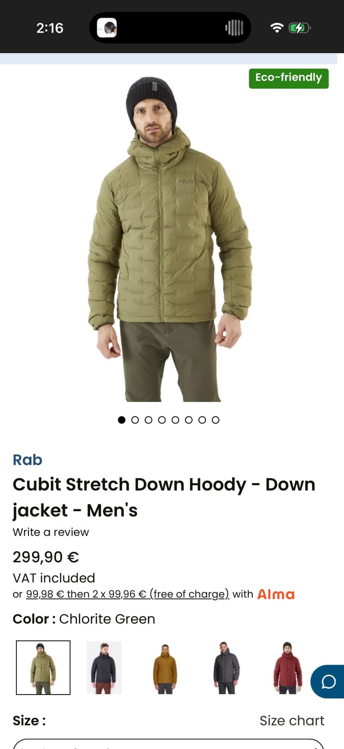 Rab 큐빗 스트레치 다운 후디 판매합니다 상품이미지1