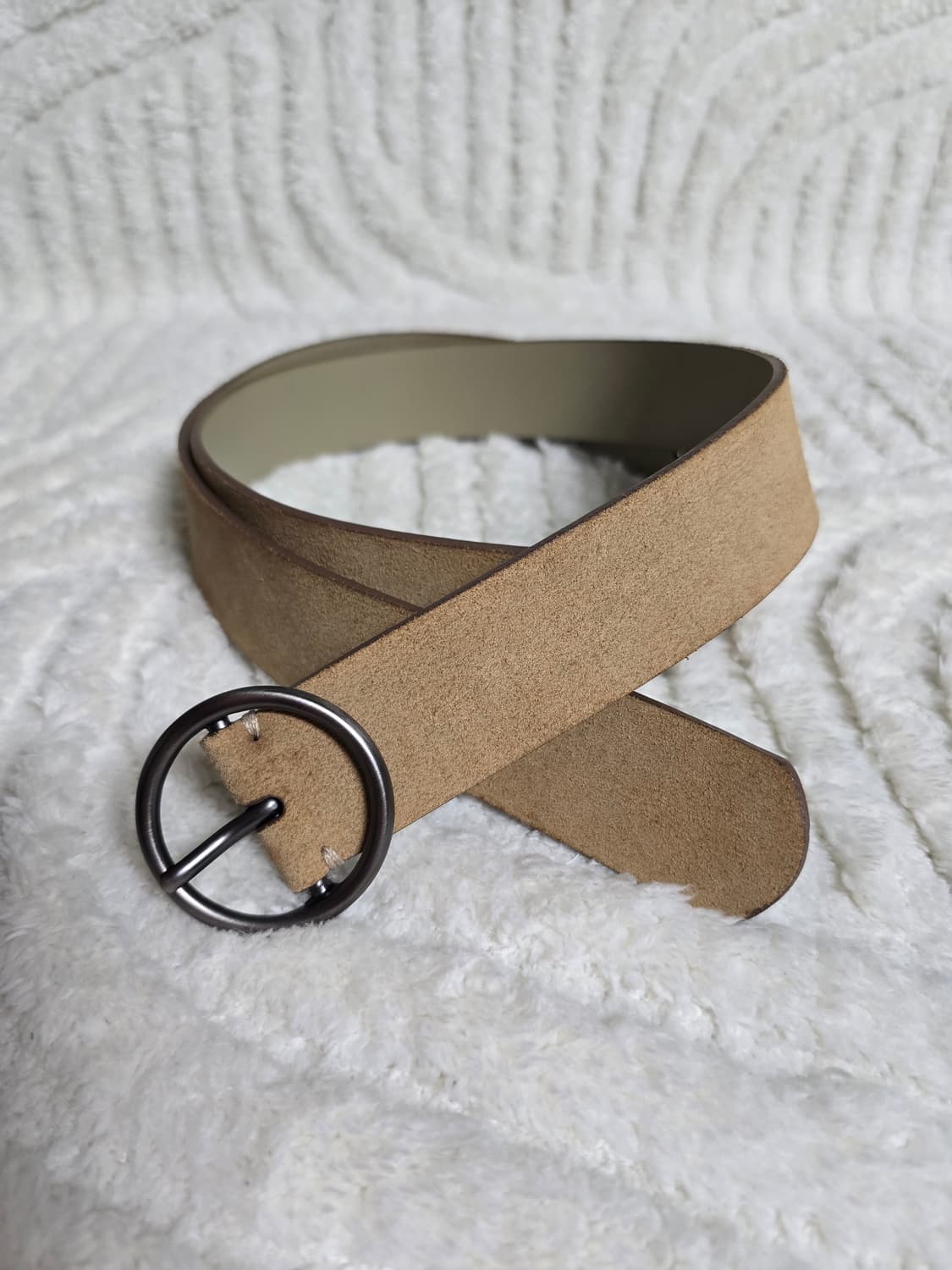 이탈리아 가죽 라운드 버클 스웨이드 벨트 상품이미지1