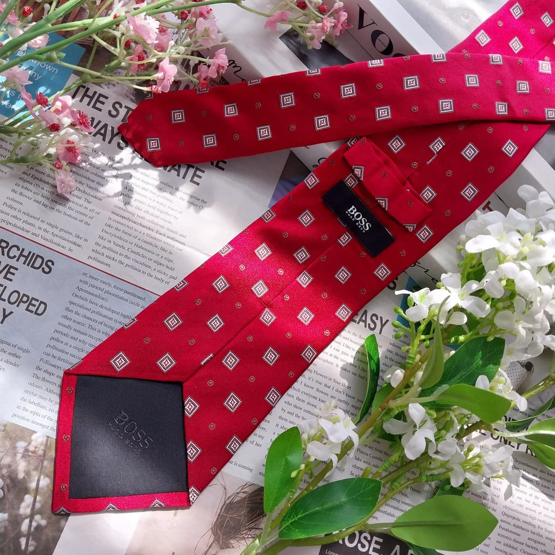 휴고보스 실크 레드 기하 패턴 넥타이 8.8cm A+등급 K2384
 상품이미지4
