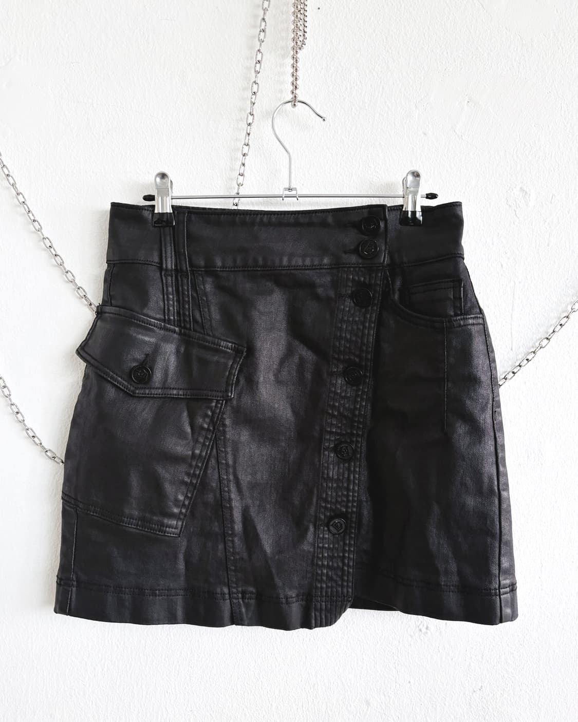 egoist 사선 버튼 왁스코팅 데님 스커트 상품이미지2